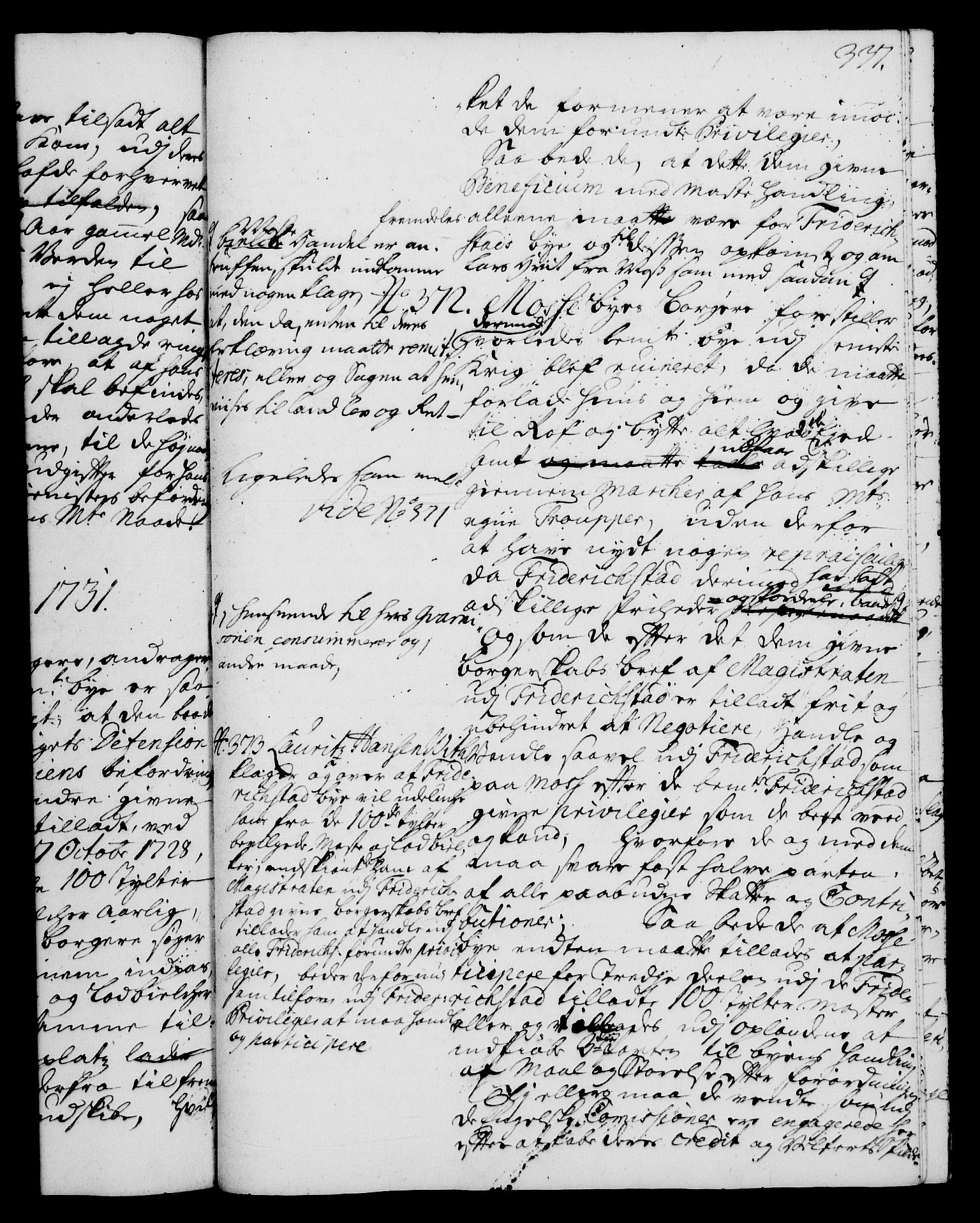 Rentekammeret, Kammerkanselliet, RA/EA-3111/G/Gh/Gha/L0013: Norsk ekstraktmemorialprotokoll (merket RK 53.58), 1731, s. 337