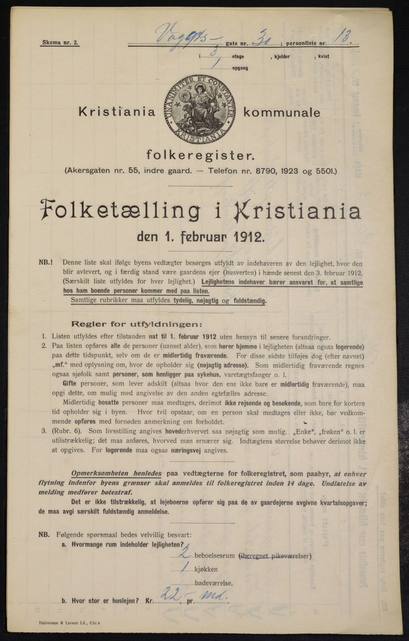 OBA, Kommunal folketelling 1.2.1912 for Kristiania, 1912, s. 124483