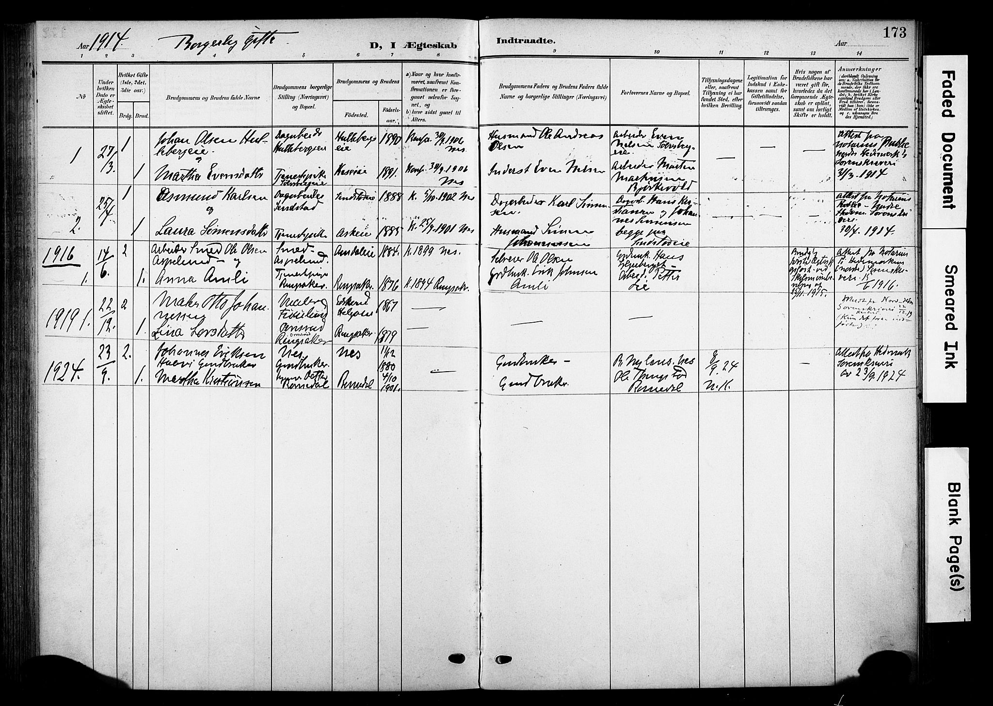 Nes prestekontor, Hedmark, AV/SAH-PREST-020/K/Ka/L0013: Ministerialbok nr. 13, 1906-1924, s. 173