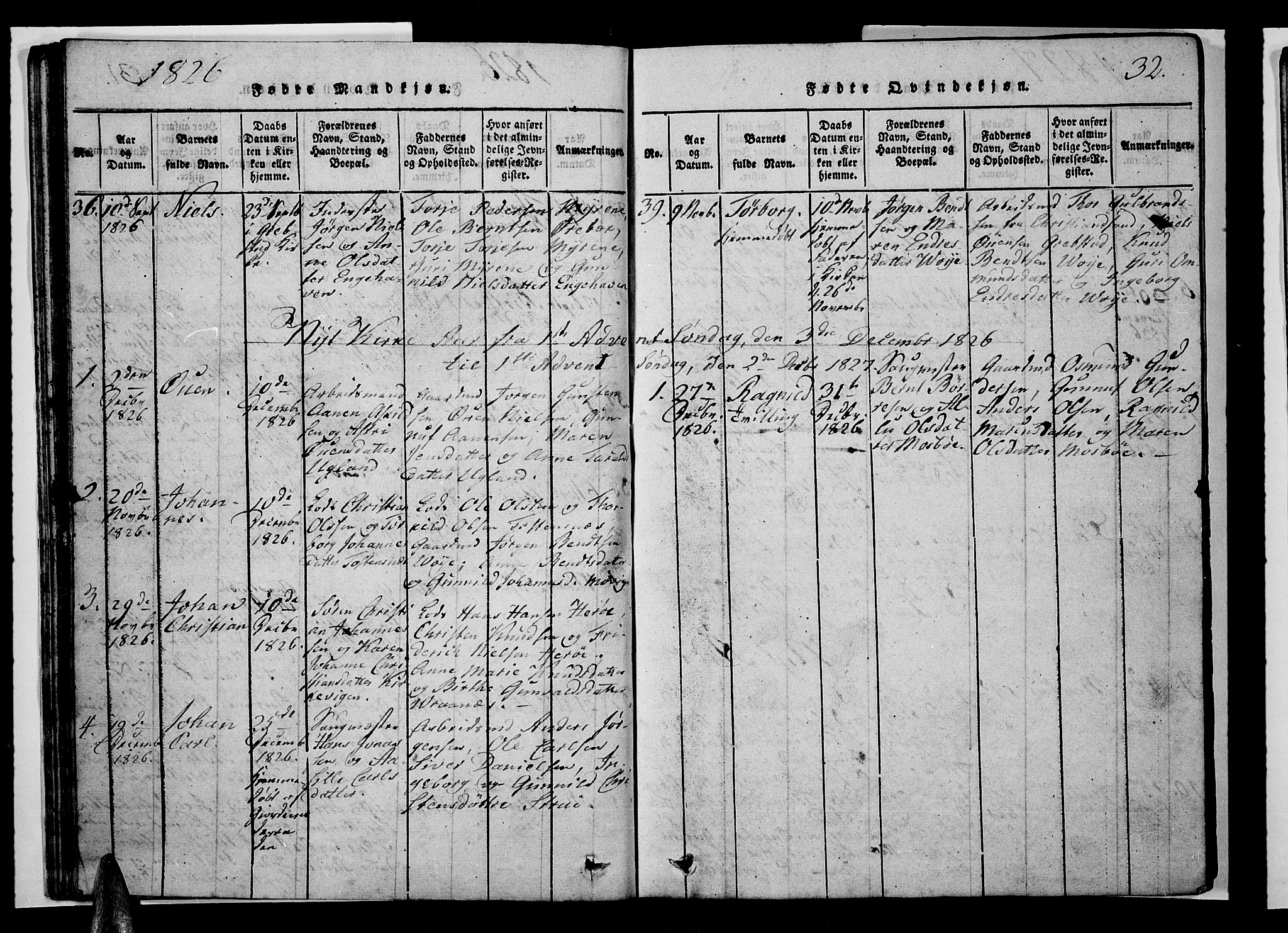 Oddernes sokneprestkontor, AV/SAK-1111-0033/F/Fb/Fba/L0003: Klokkerbok nr. B 3, 1820-1838, s. 32