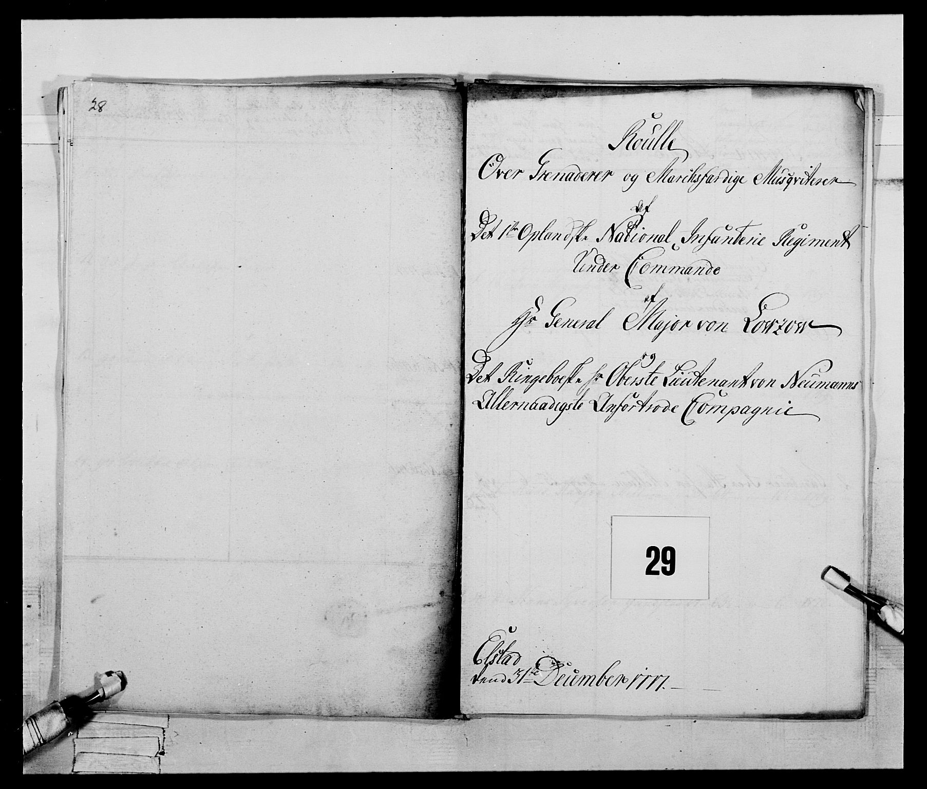 Generalitets- og kommissariatskollegiet, Det kongelige norske kommissariatskollegium, AV/RA-EA-5420/E/Eh/L0059: 1. Opplandske nasjonale infanteriregiment, 1775-1783, s. 207