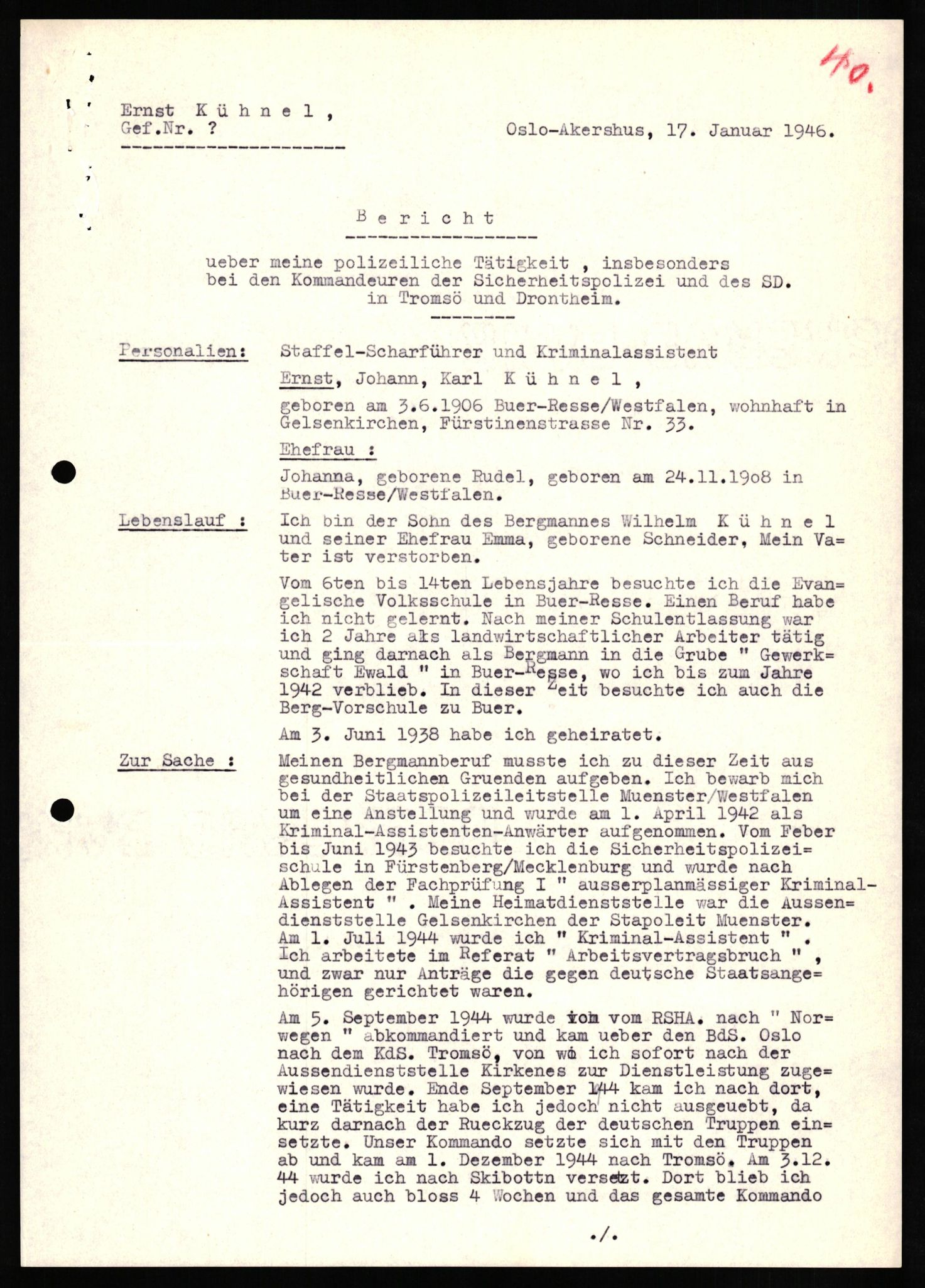 Forsvaret, Forsvarets overkommando II, AV/RA-RAFA-3915/D/Db/L0019: CI Questionaires. Tyske okkupasjonsstyrker i Norge. Tyskere., 1945-1946, s. 85