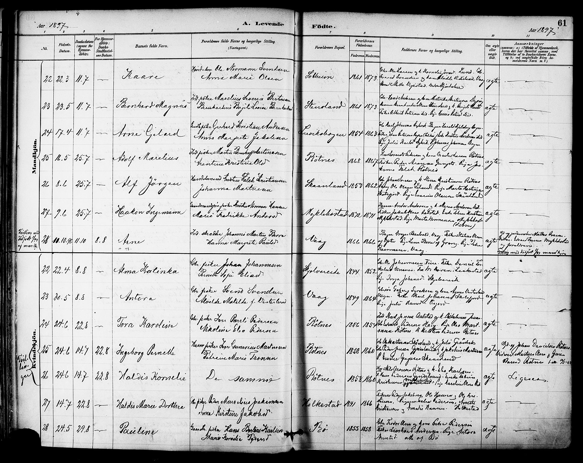 Ministerialprotokoller, klokkerbøker og fødselsregistre - Nordland, AV/SAT-A-1459/855/L0803: Ministerialbok nr. 855A11, 1887-1905, s. 61