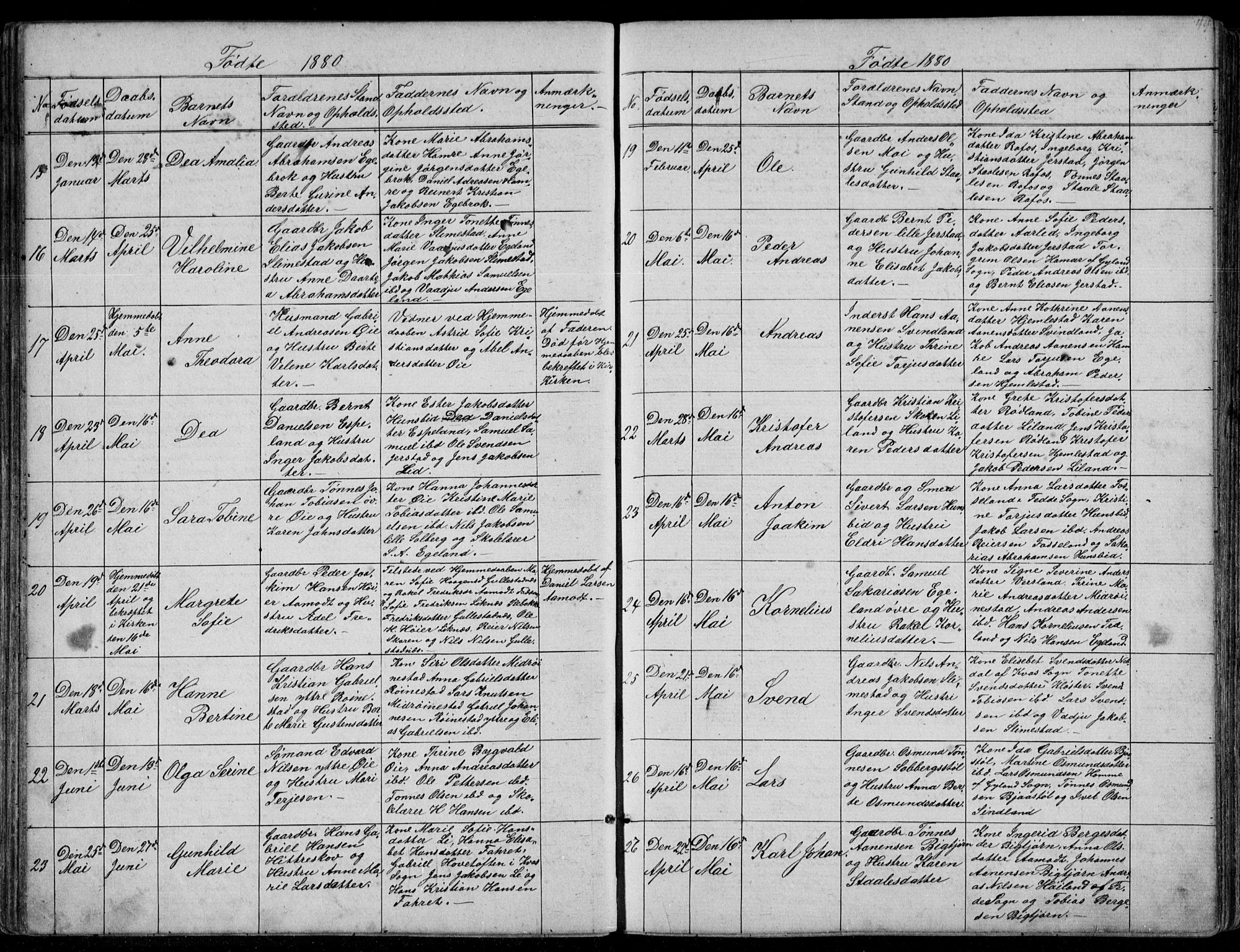 Kvinesdal sokneprestkontor, AV/SAK-1111-0026/F/Fb/Fbb/L0002: Klokkerbok nr. B 2, 1873-1897, s. 44