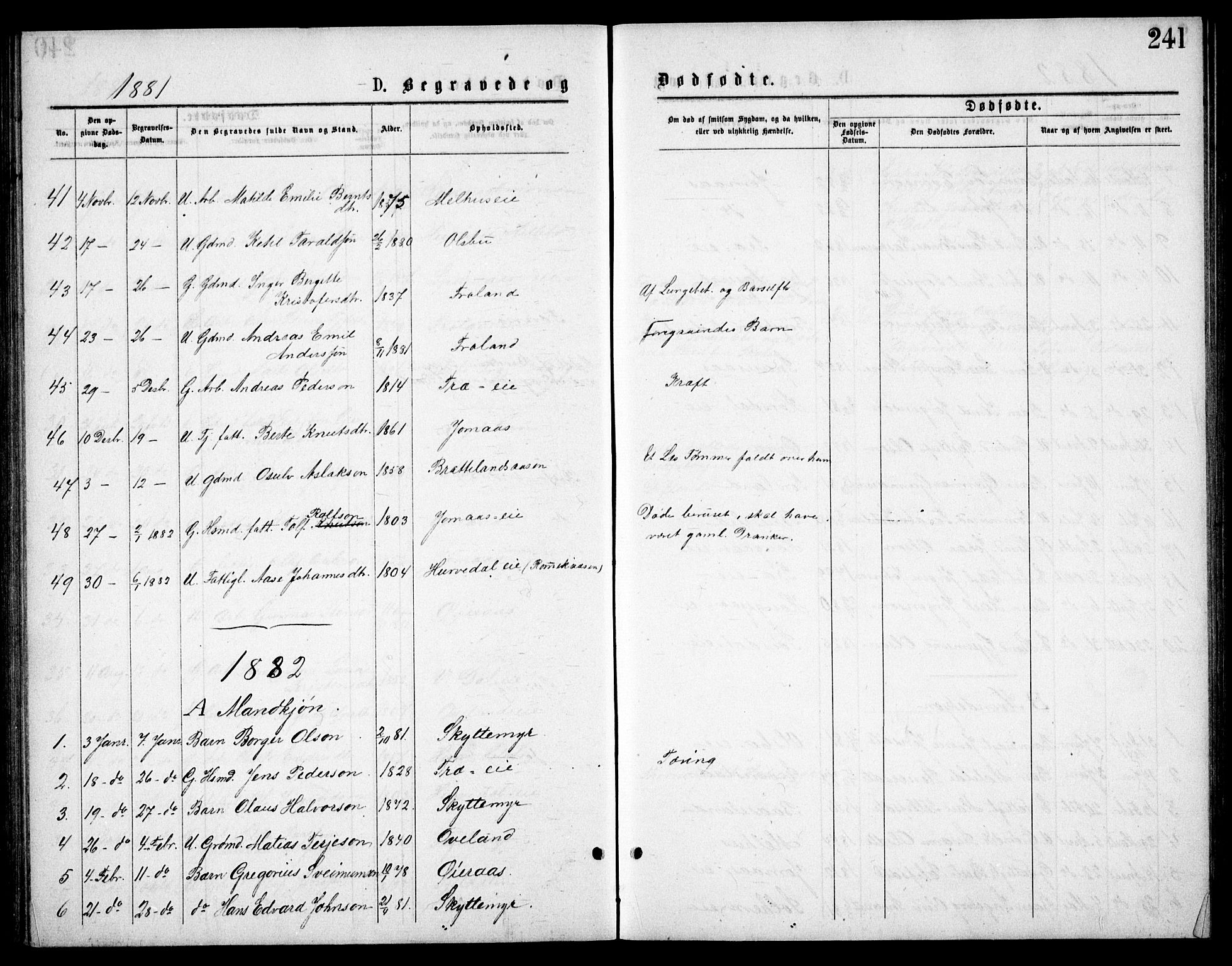 Froland sokneprestkontor, AV/SAK-1111-0013/F/Fb/L0009: Klokkerbok nr. B 9, 1875-1893, s. 241