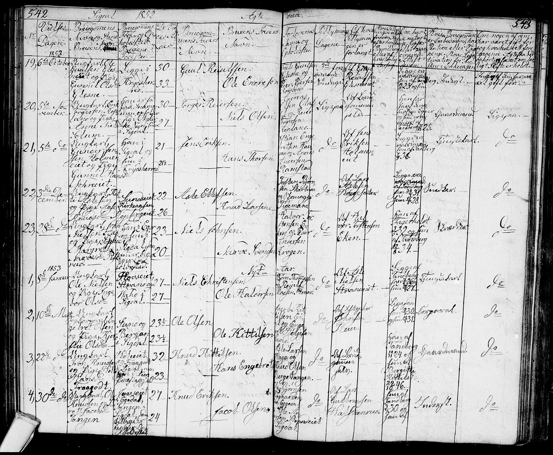 Sigdal kirkebøker, AV/SAKO-A-245/G/Ga/L0002: Klokkerbok nr. I 2, 1835-1856, s. 542-543