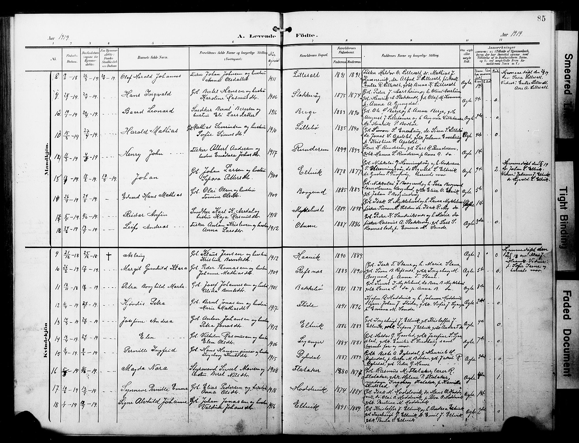 Selje sokneprestembete, AV/SAB-A-99938/H/Ha/Hab/Habb: Klokkerbok nr. B 1, 1905-1923, s. 85
