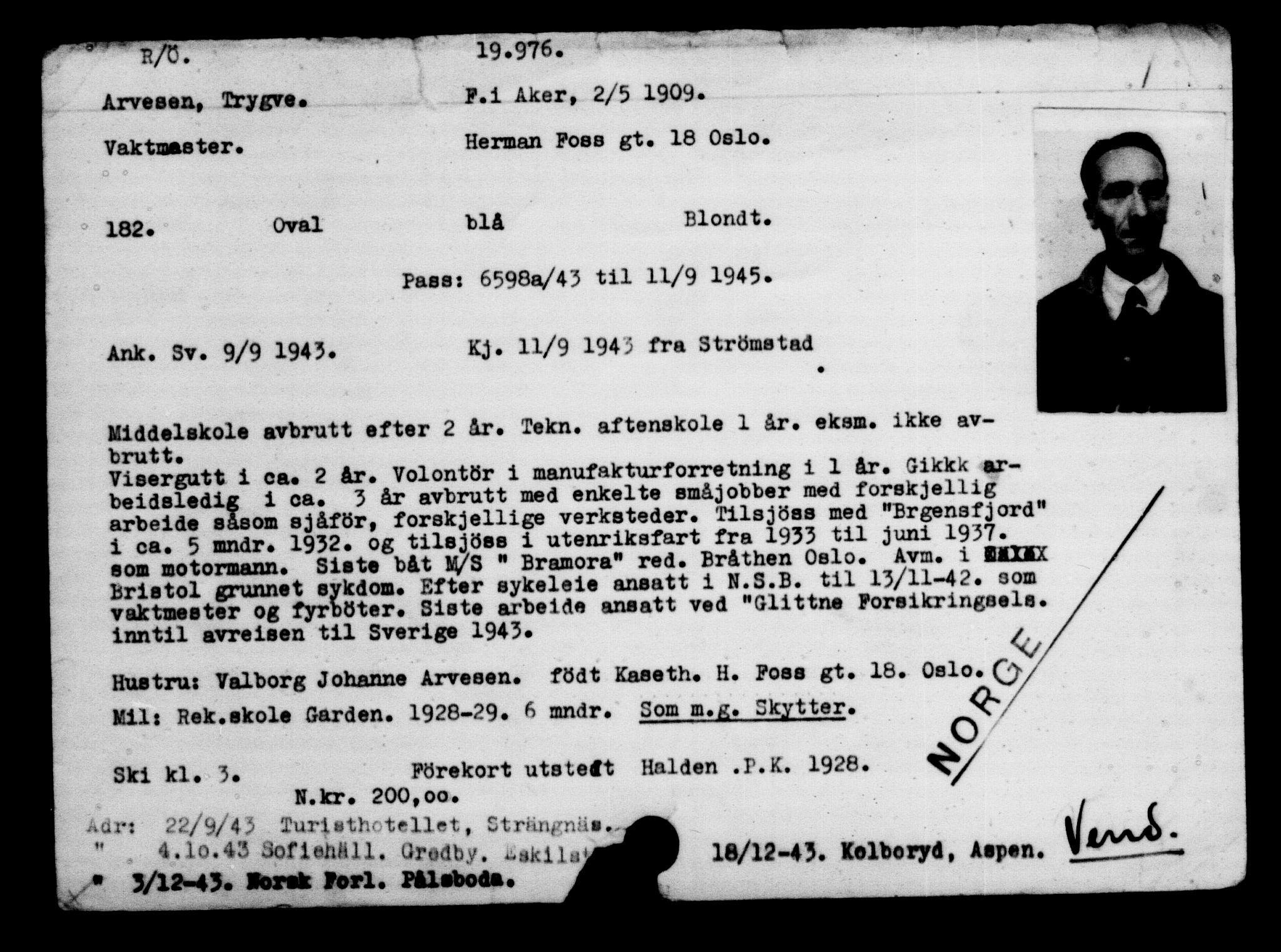 Utenriksstasjonene, Legasjonen i Stockholm, Flyktningkontoret, AV/RA-S-6753/V/Va/L0009: Kjesäterkartoteket, flyktninger med registreringsnr. 18502-22048, 1940-1945, s. 1635