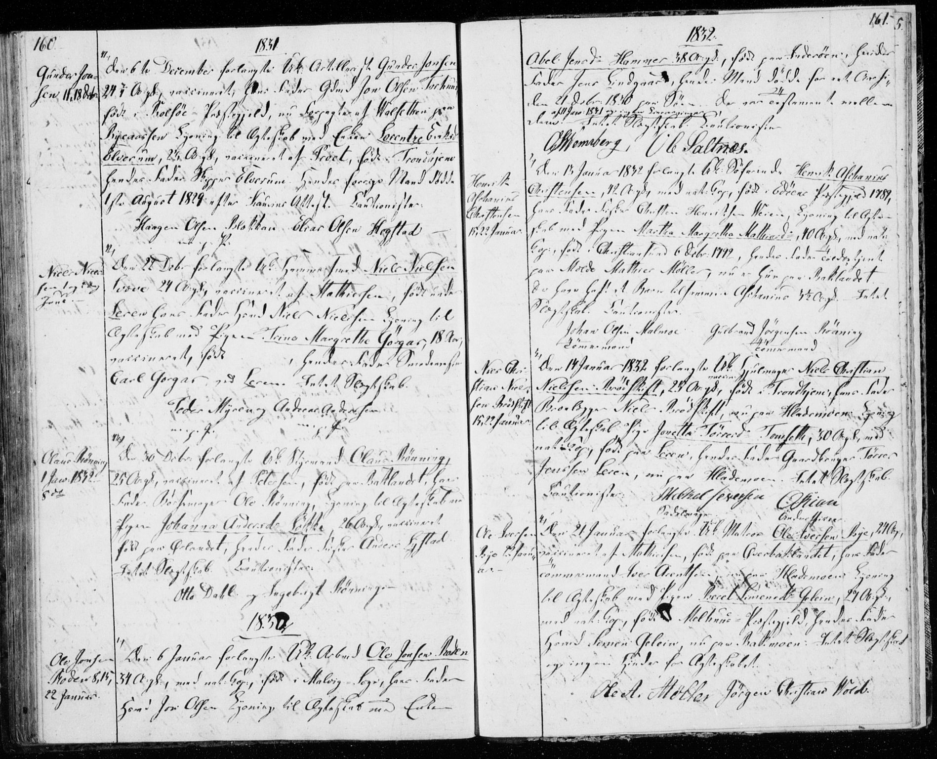 Ministerialprotokoller, klokkerbøker og fødselsregistre - Sør-Trøndelag, AV/SAT-A-1456/606/L0295: Lysningsprotokoll nr. 606A10, 1815-1833, s. 160-161