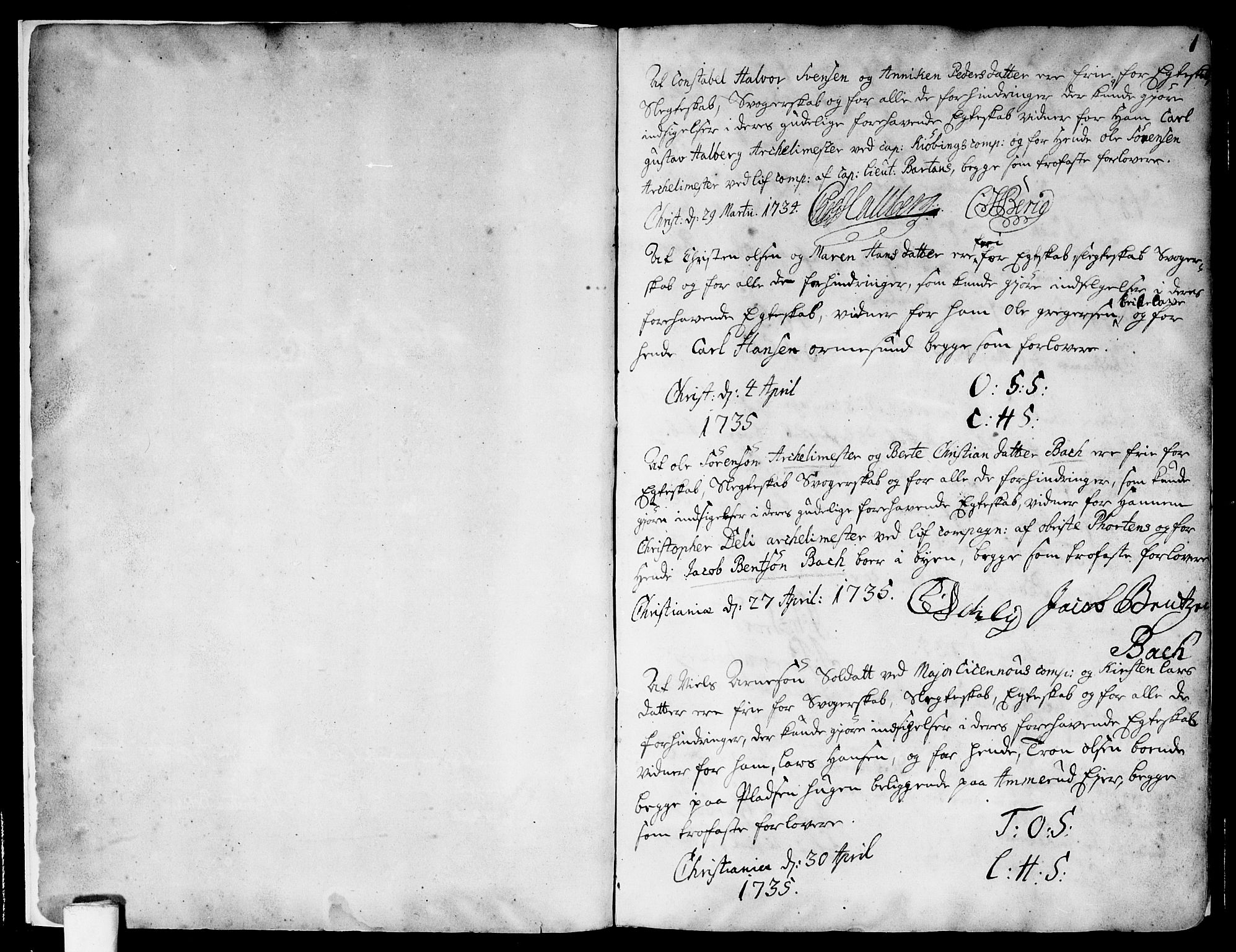 Aker prestekontor kirkebøker, SAO/A-10861/L/L0002: Forlovererklæringer nr. 2, 1734-1773, s. 0-1