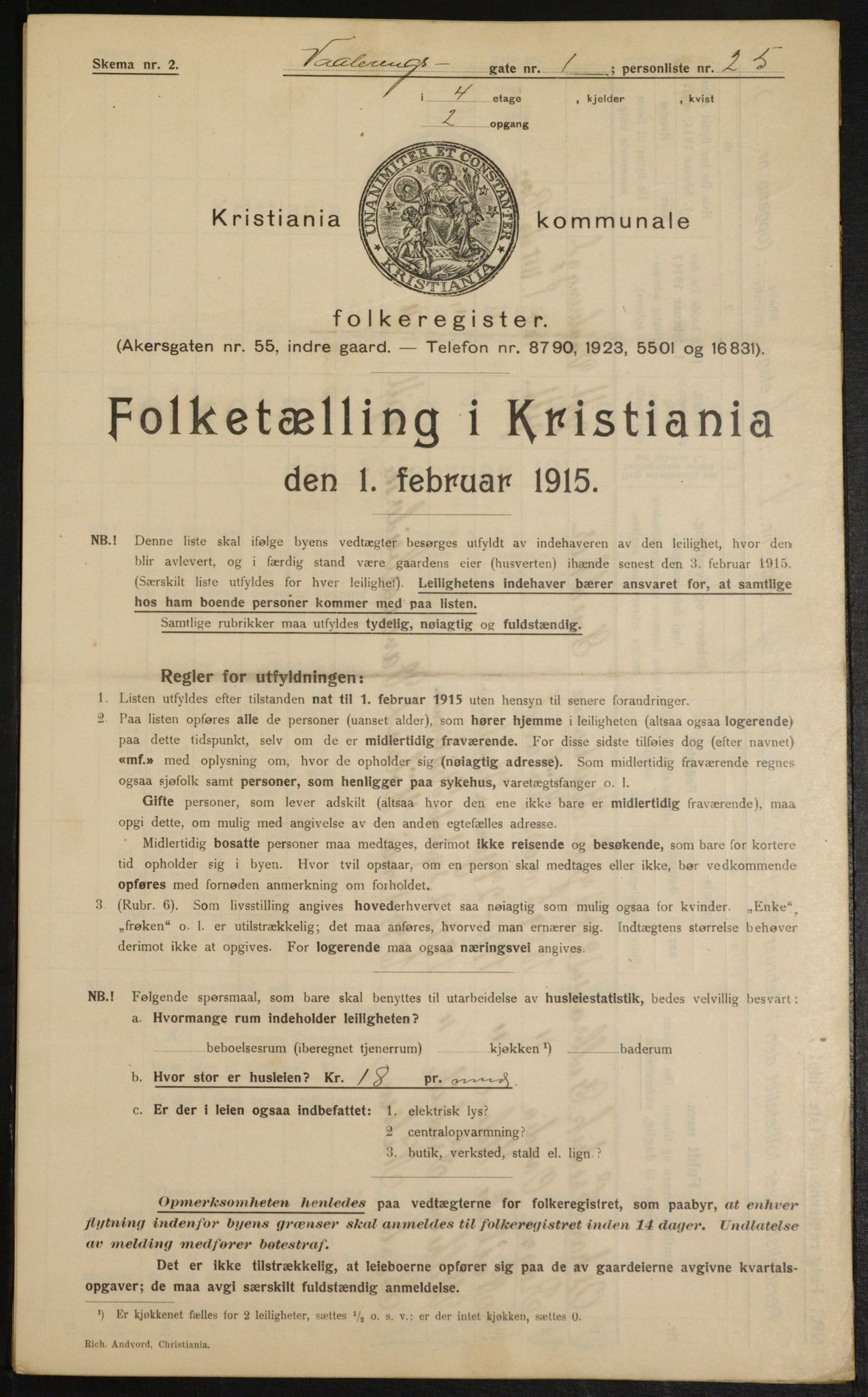 OBA, Kommunal folketelling 1.2.1915 for Kristiania, 1915, s. 126140