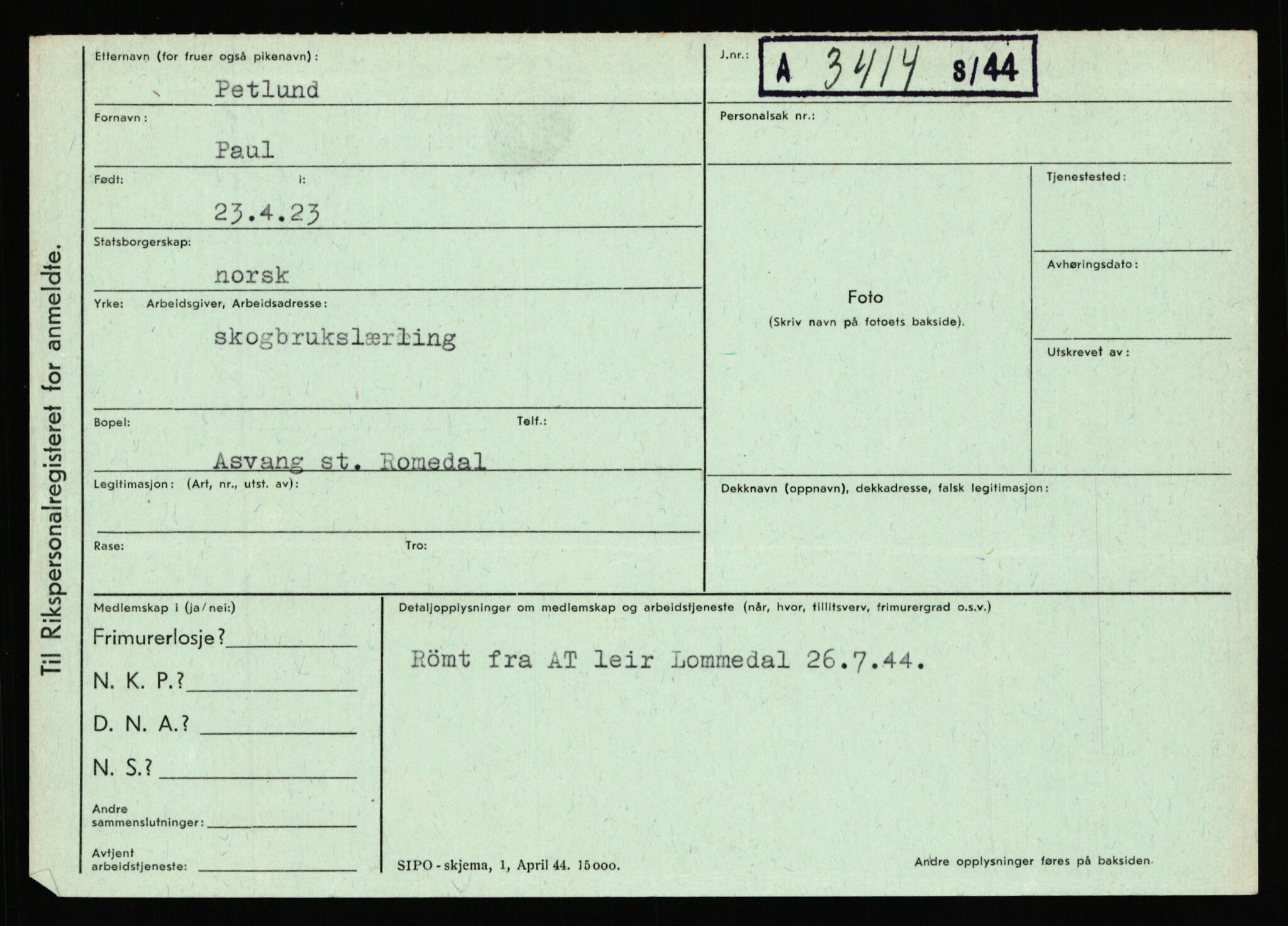 Statspolitiet - Hovedkontoret / Osloavdelingen, AV/RA-S-1329/C/Ca/L0012: Oanæs - Quistgaard	, 1943-1945, s. 4474