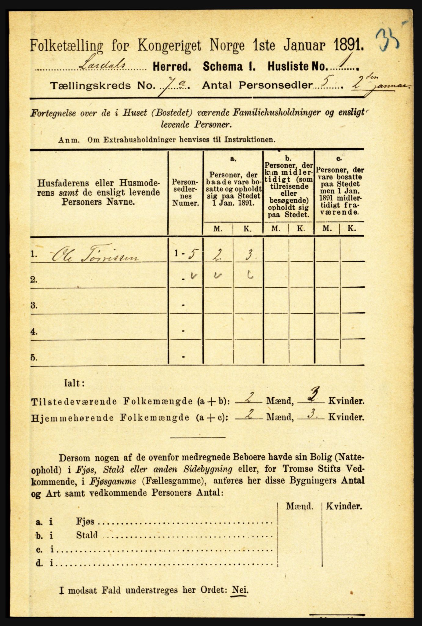 RA, Folketelling 1891 for 1422 Lærdal herred, 1891, s. 749