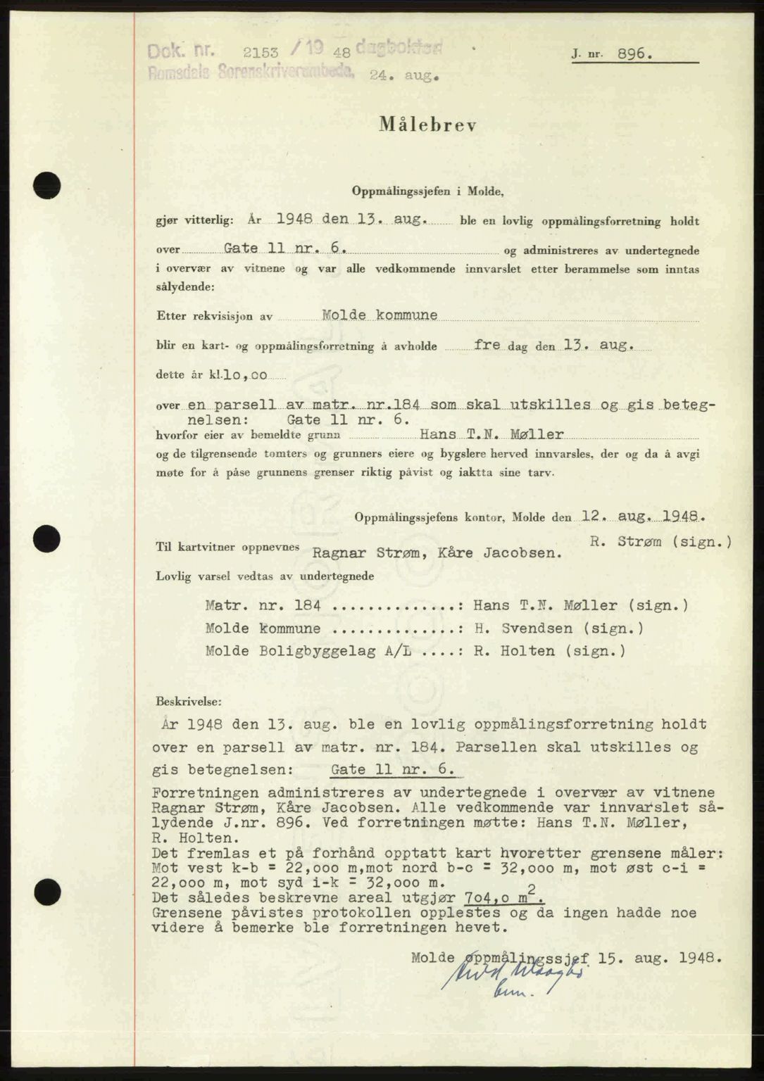 Romsdal sorenskriveri, SAT/A-4149/1/2/2C: Pantebok nr. A27, 1948-1948, Dagboknr: 2153/1948