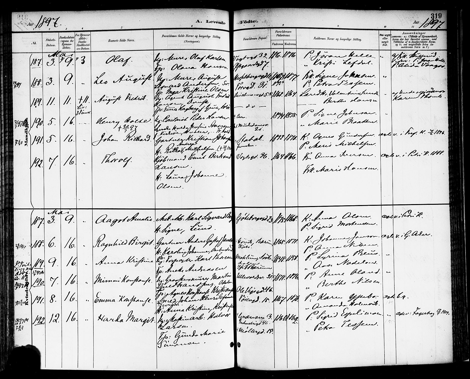 Rikshospitalet prestekontor Kirkebøker, AV/SAO-A-10309b/F/L0009: Ministerialbok nr. 9, 1894-1897, s. 319