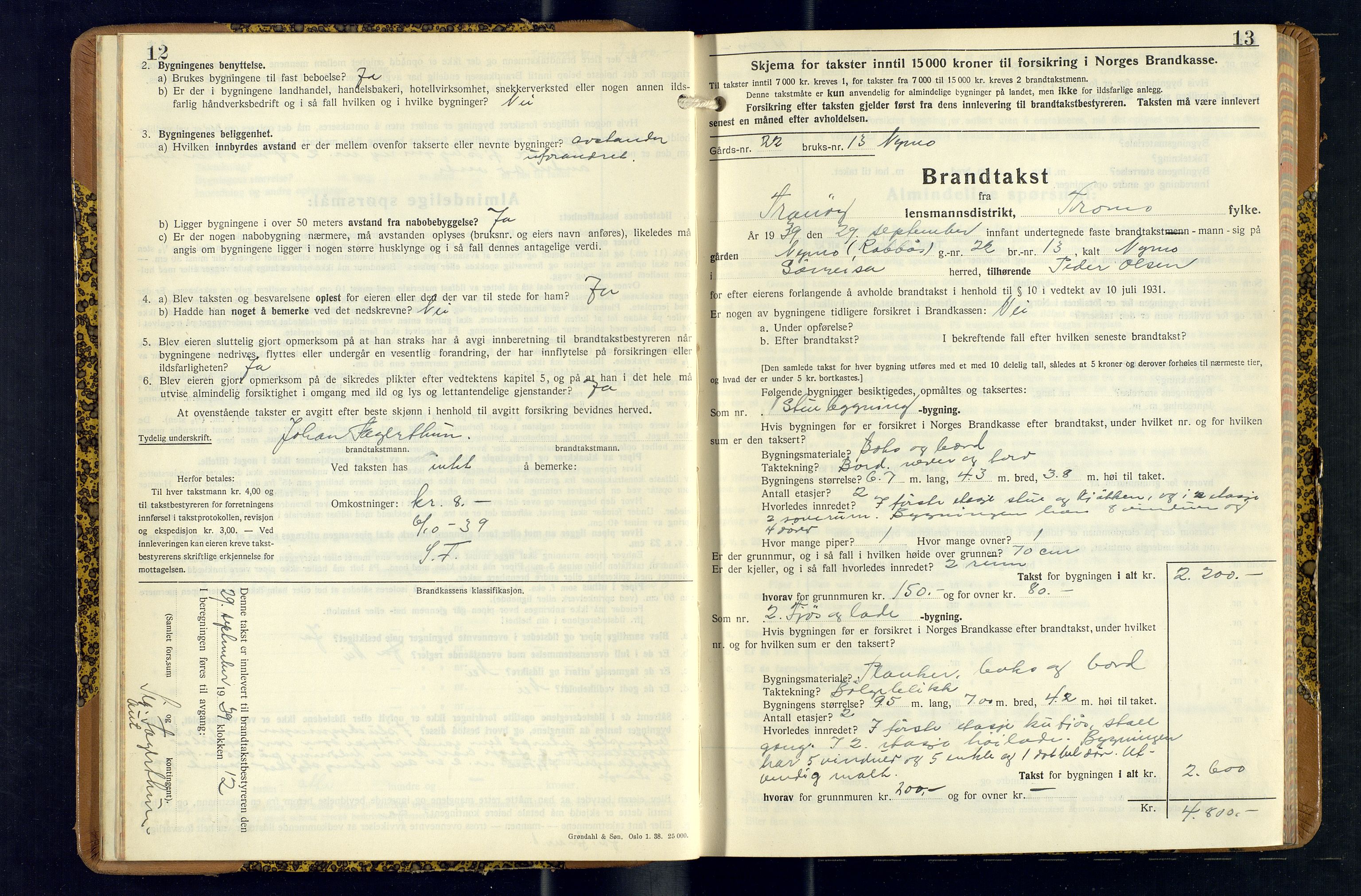 Tranøy lensmannskontor (Sørreisa lensmannskontor), AV/SATØ-SATØ-46/1/F/Fq/Fqc/L0271: Branntakstprotokoller, 1939-1947, s. 12-13