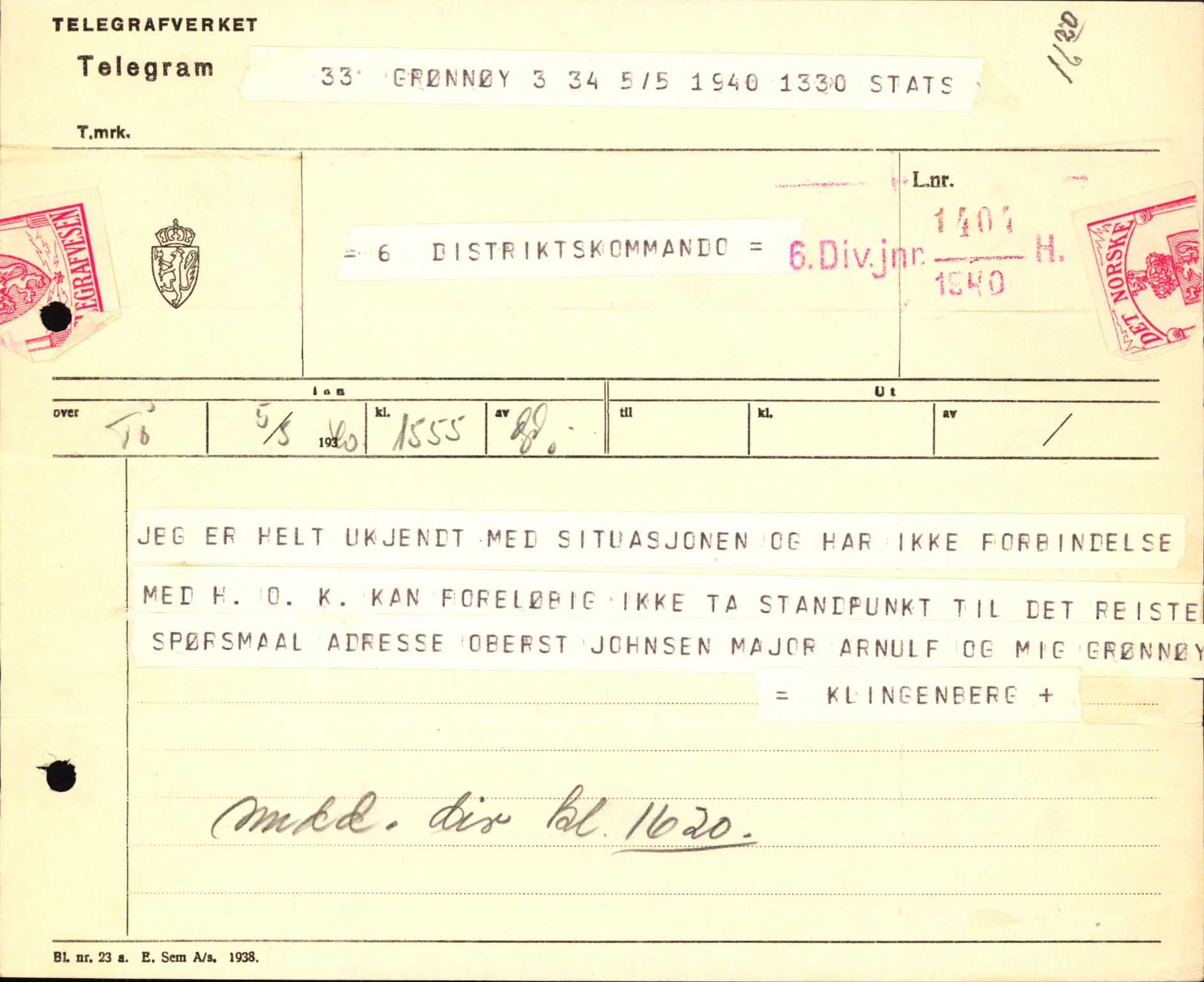 Forsvaret, Forsvarets krigshistoriske avdeling, AV/RA-RAFA-2017/Y/Yb/L0122: II-C-11-600  -  6. Divisjon med avdelinger, 1940, s. 451