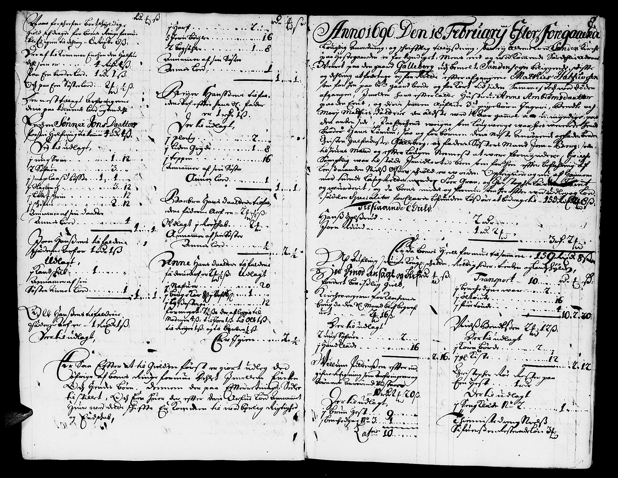 Nordre Jarlsberg sorenskriveri, AV/SAKO-A-80/H/Hc/L0004: Skifteprotokoll, 1696-1701, s. 7b-8a