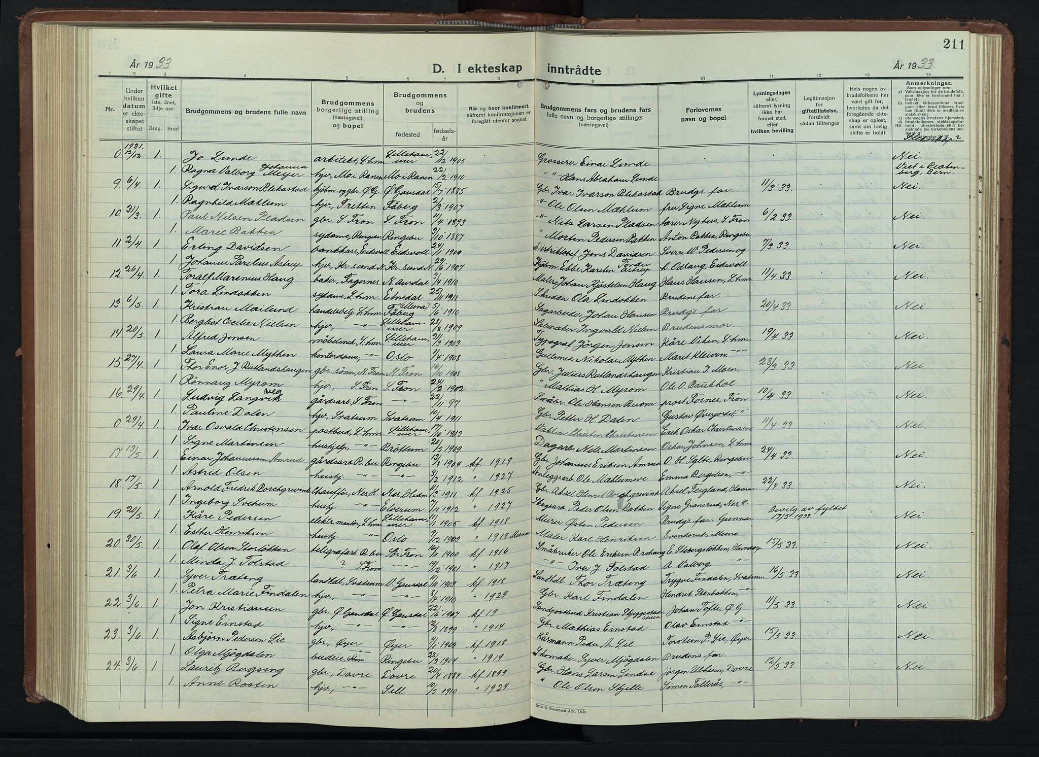 Lillehammer prestekontor, AV/SAH-PREST-088/H/Ha/Hab/L0003: Klokkerbok nr. 3, 1927-1943, s. 211