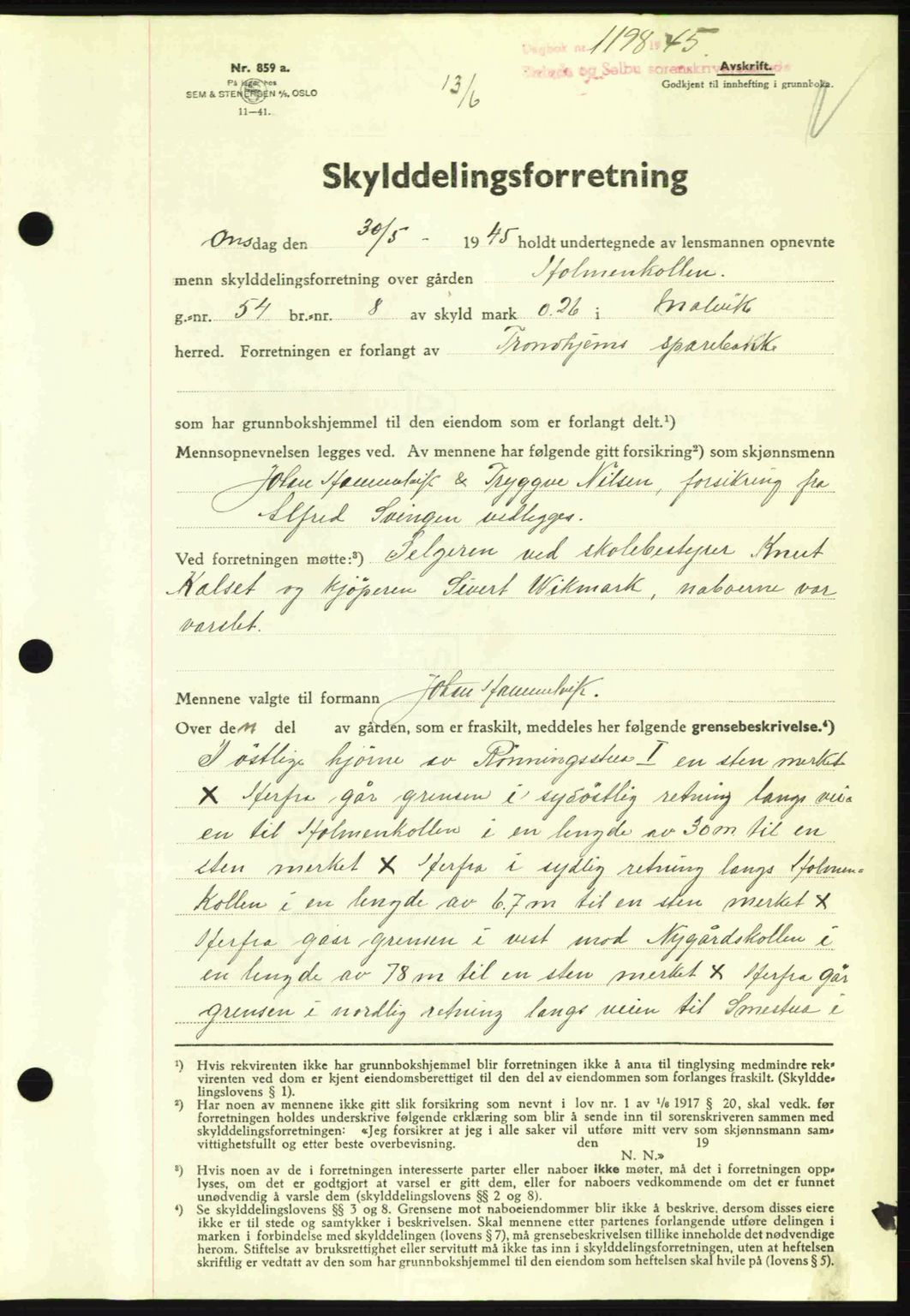 Strinda og Selbu sorenskriveri, SAT/A-0015/2/2C: Pantebok nr. A9, 1944-1945, Dagboknr: 1198/1945