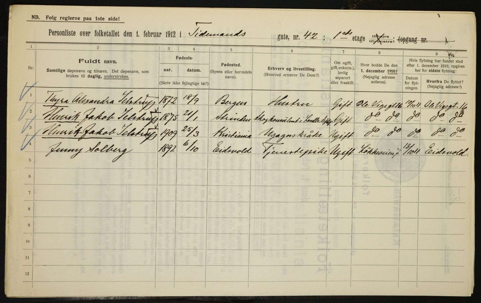 OBA, Kommunal folketelling 1.2.1912 for Kristiania, 1912, s. 111496