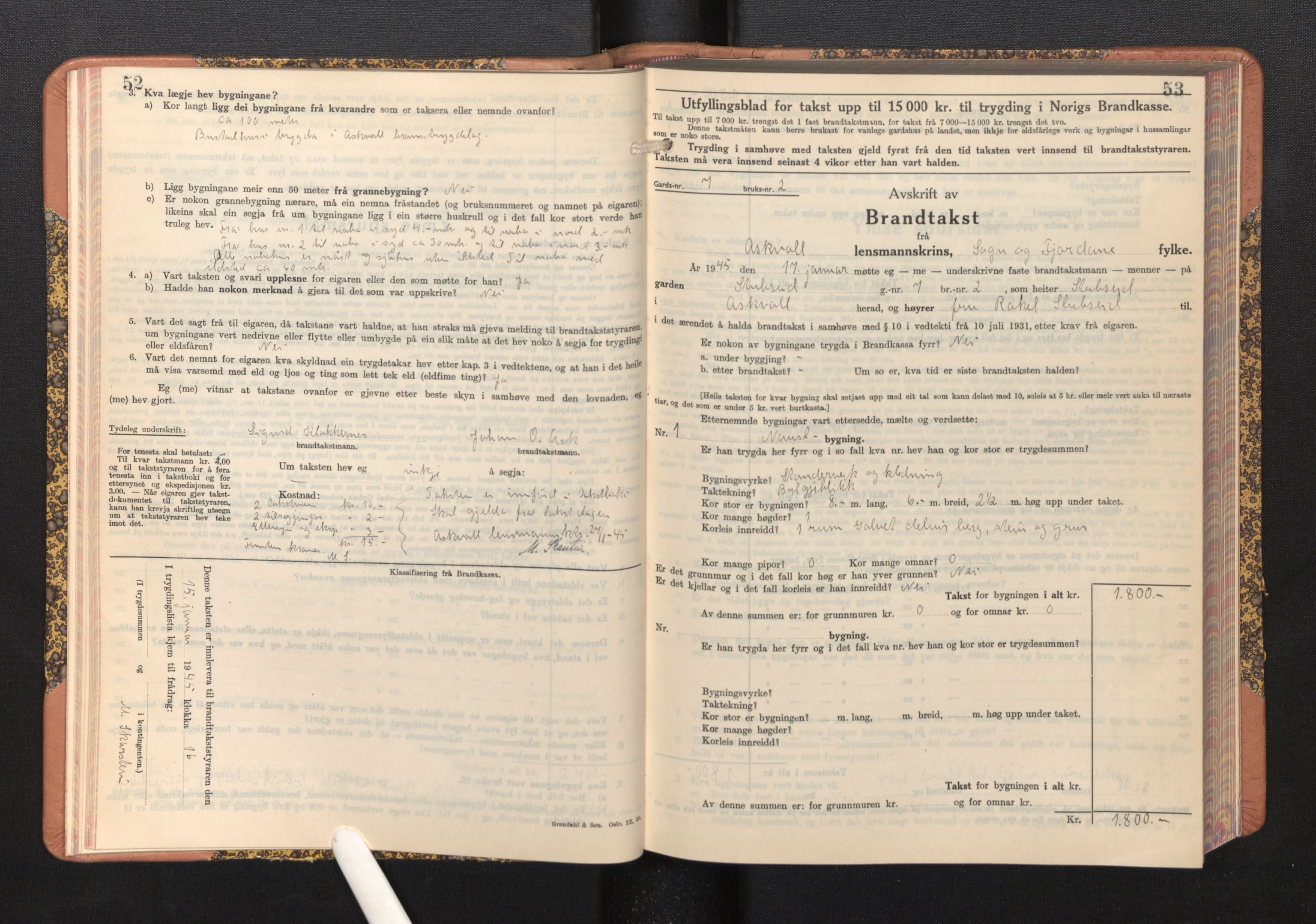 Lensmannen i Askvoll, AV/SAB-A-26301/0012/L0005: Branntakstprotokoll, skjematakst, 1940-1949, s. 52-53