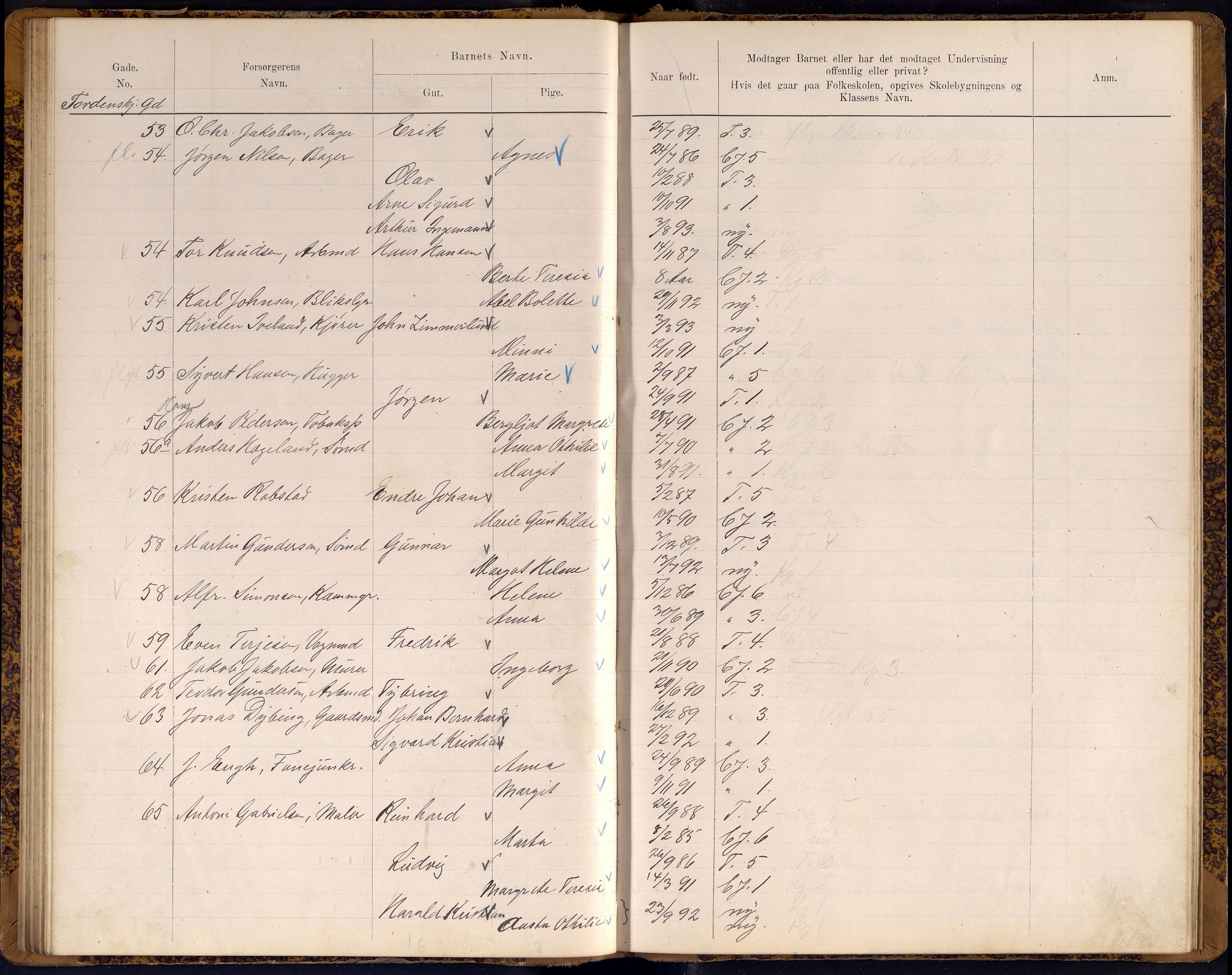 Kristiansand By - Skolekommisjonen/ -Styret, ARKSOR/1001KG510/J/Jb/L0009: Barnetelling, 1899