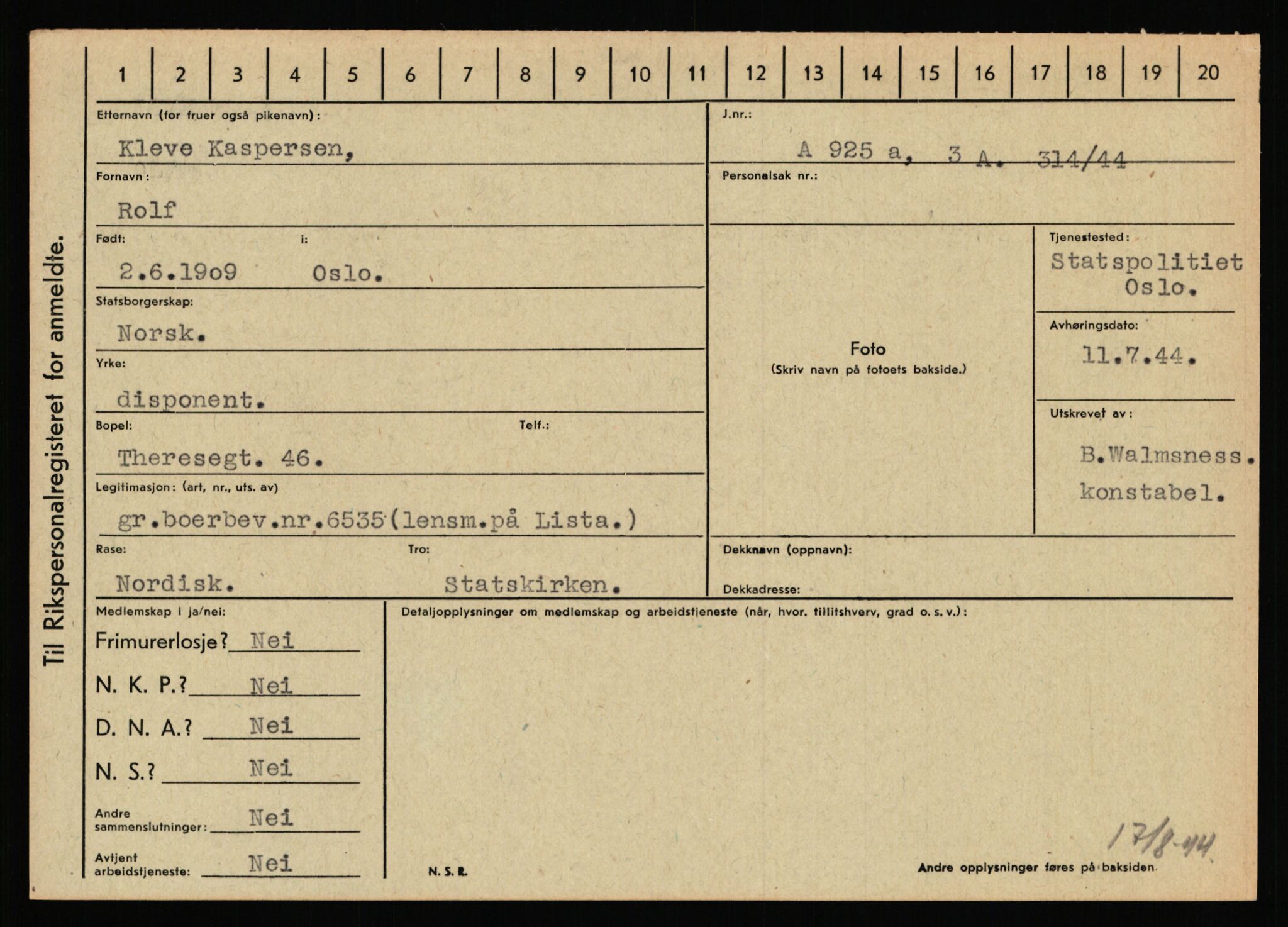 Statspolitiet - Hovedkontoret / Osloavdelingen, AV/RA-S-1329/C/Ca/L0008: Johan(nes)sen - Knoph, 1943-1945, s. 3904