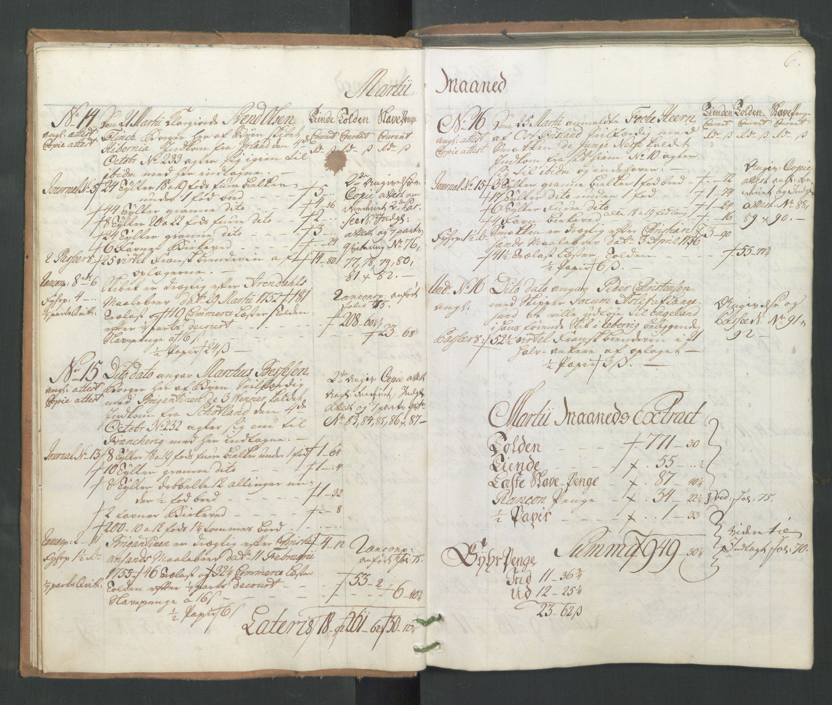 Generaltollkammeret, tollregnskaper, AV/RA-EA-5490/R16/L0039/0001: Tollregnskaper Kristiansand / Utgående hovedtollbok, 1758, s. 5b-6a