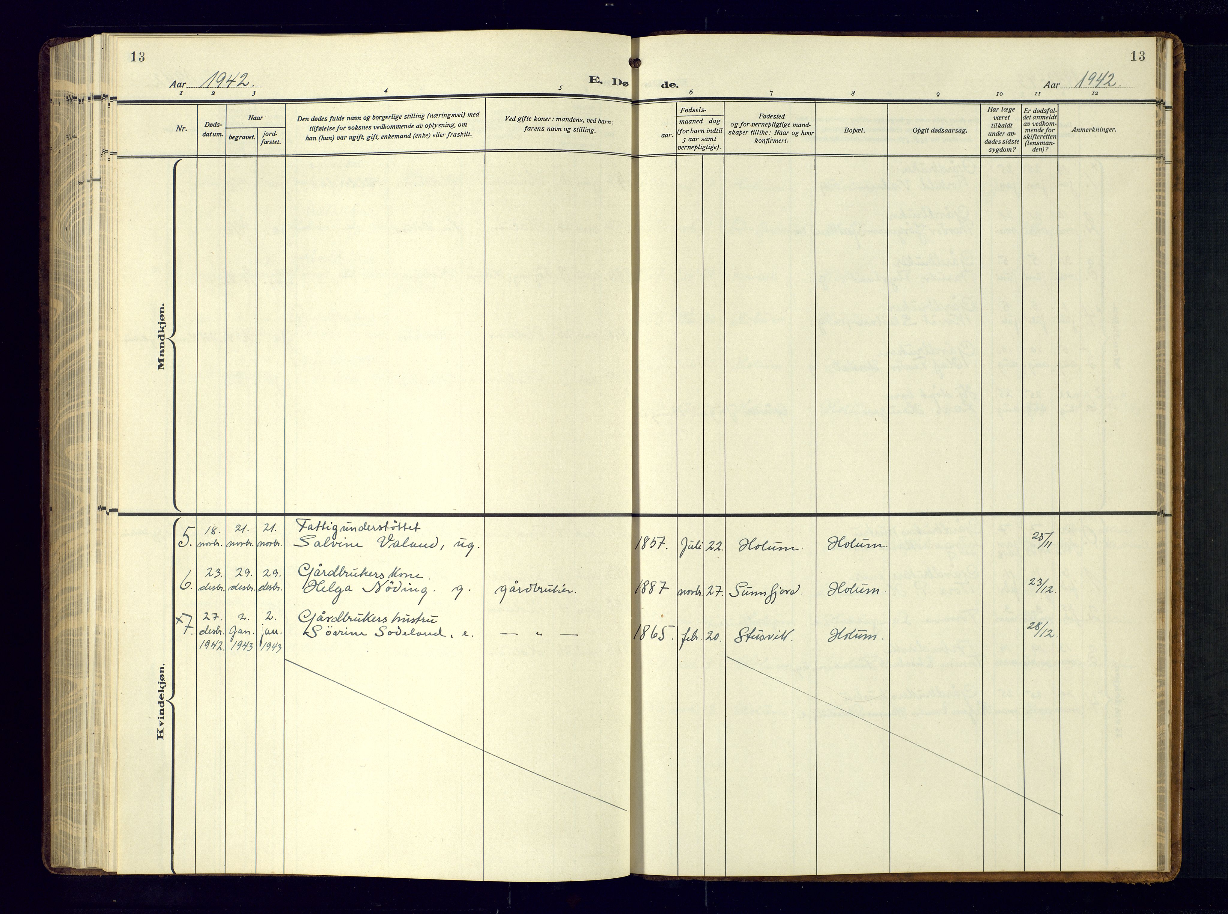 Holum sokneprestkontor, AV/SAK-1111-0022/F/Fb/Fba/L0007: Klokkerbok nr. B-7, 1933-1960, s. 13