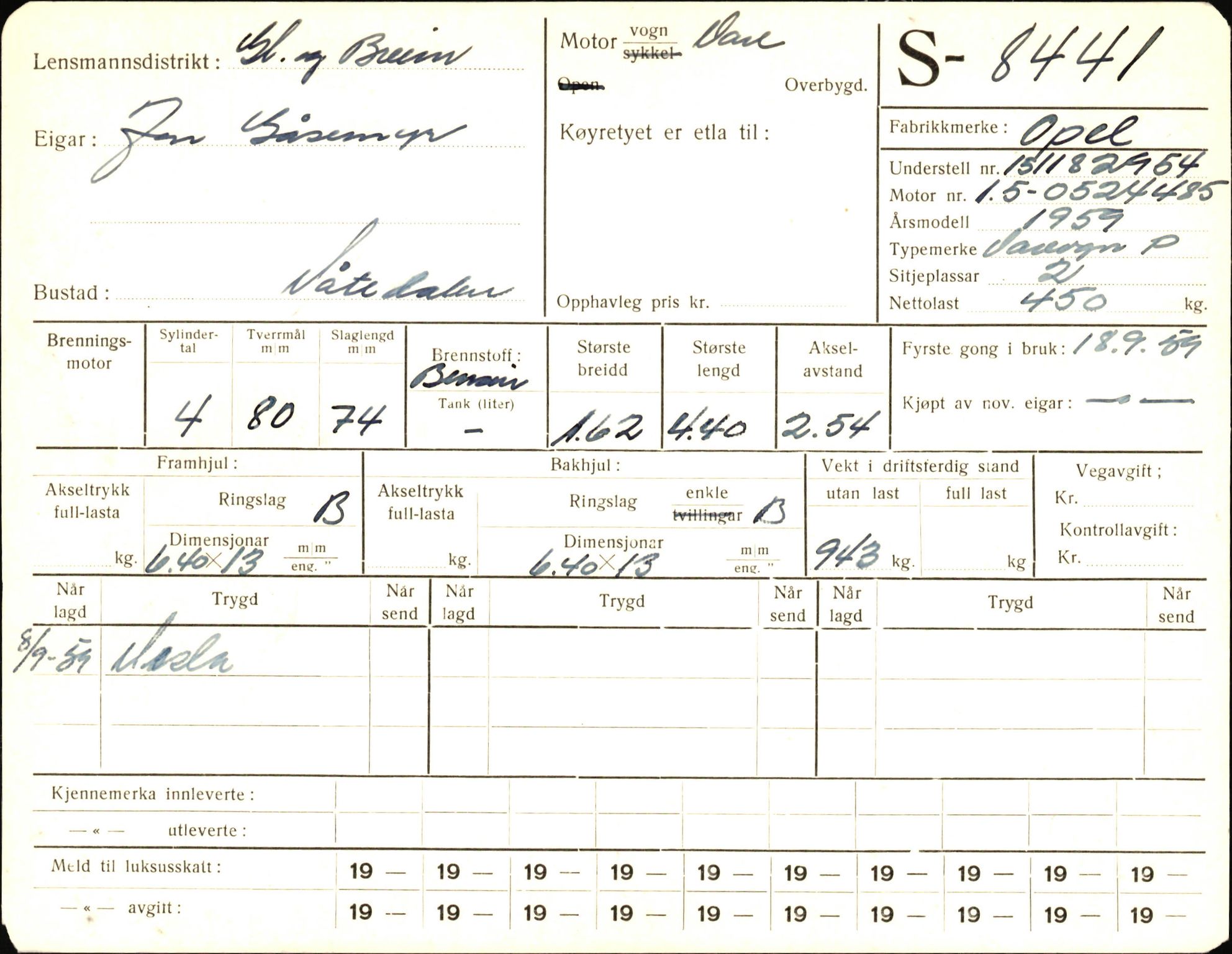 Statens vegvesen, Sogn og Fjordane vegkontor, AV/SAB-A-5301/4/F/L0006: Registerkort utmeldte Fjordane S8300-9500, 1930-1961, s. 207