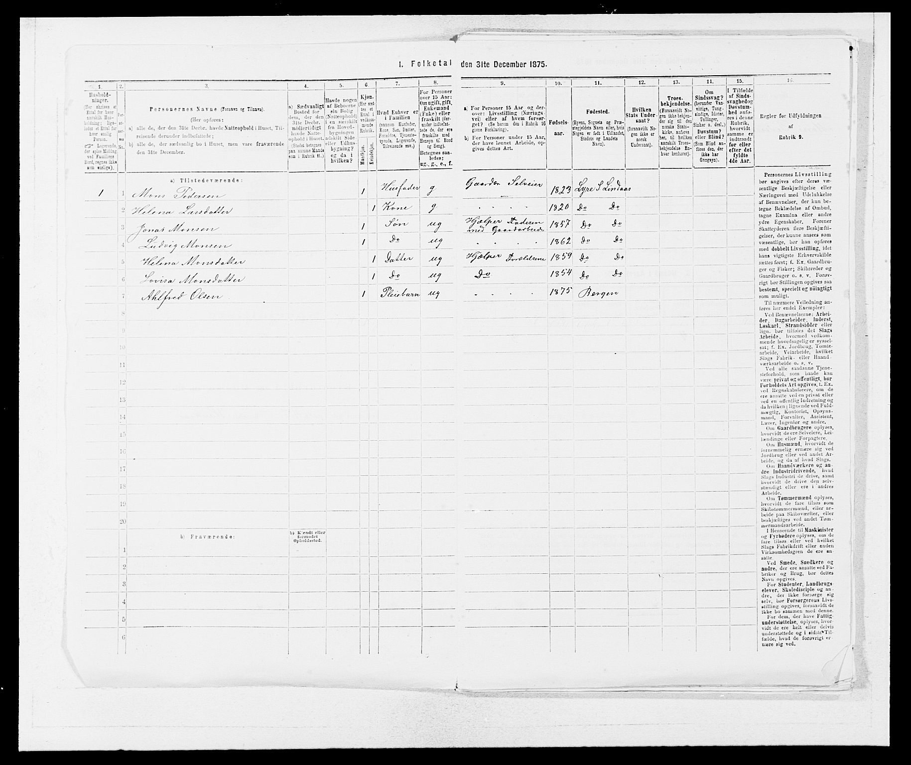 SAB, Folketelling 1875 for 1263P Lindås prestegjeld, 1875, s. 1276