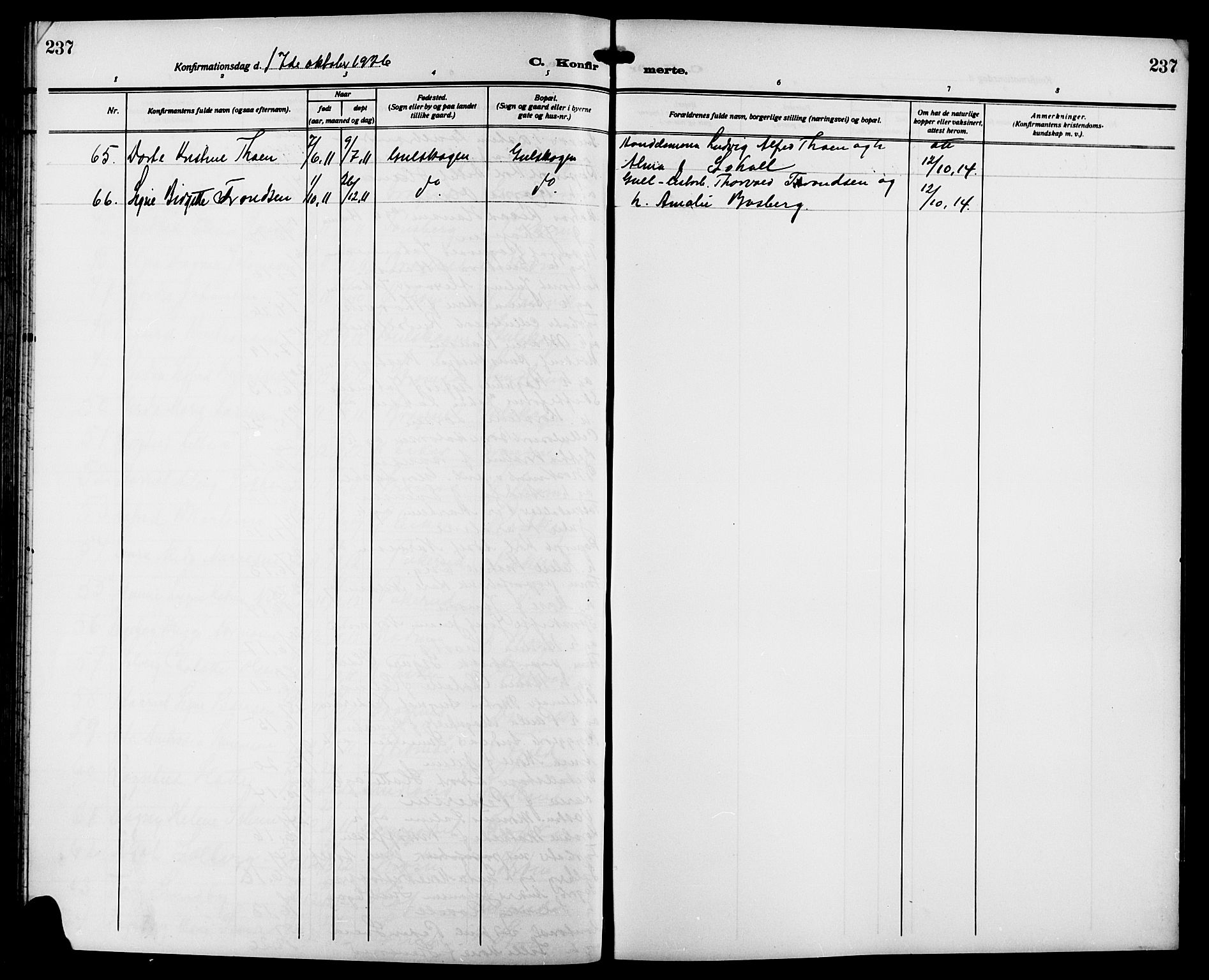 Strømsgodset kirkebøker, AV/SAKO-A-324/G/Ga/L0003: Klokkerbok nr. 3, 1911-1926, s. 237