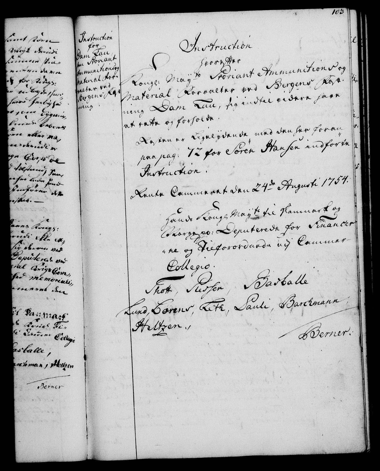 Rentekammeret, Kammerkanselliet, RA/EA-3111/G/Gg/Ggi/L0003: Norsk instruksjonsprotokoll med register (merket RK 53.36), 1751-1775, s. 103