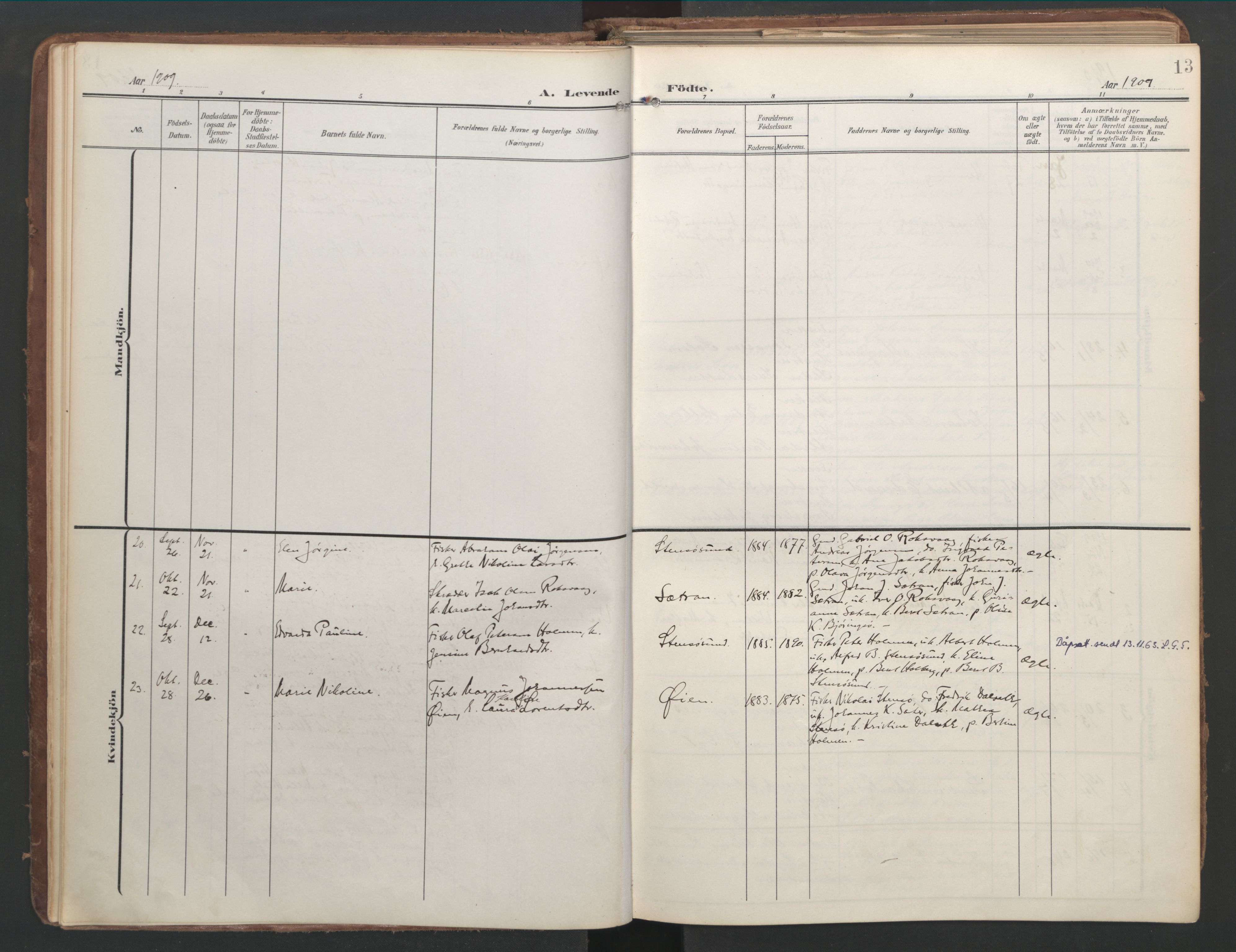 Ministerialprotokoller, klokkerbøker og fødselsregistre - Møre og Romsdal, SAT/A-1454/583/L0955: Ministerialbok nr. 583A02, 1907-1926, s. 13