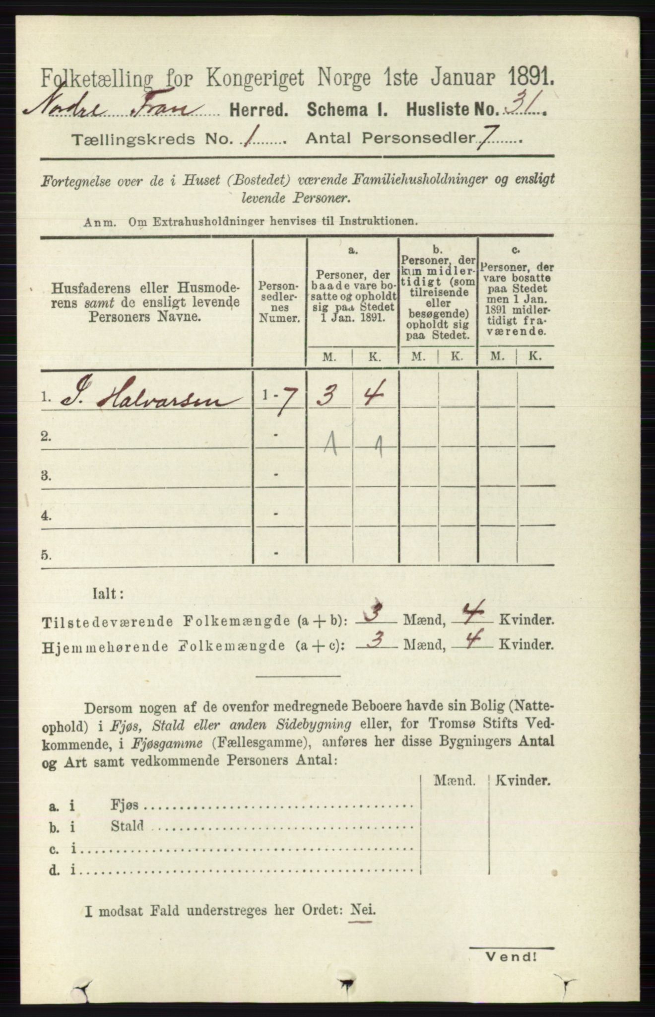 RA, Folketelling 1891 for 0518 Nord-Fron herred, 1891, s. 65