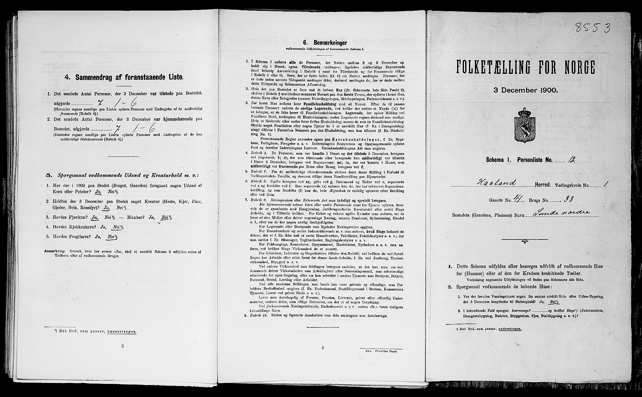 SAST, Folketelling 1900 for 1124 Haaland herred, 1900, s. 121