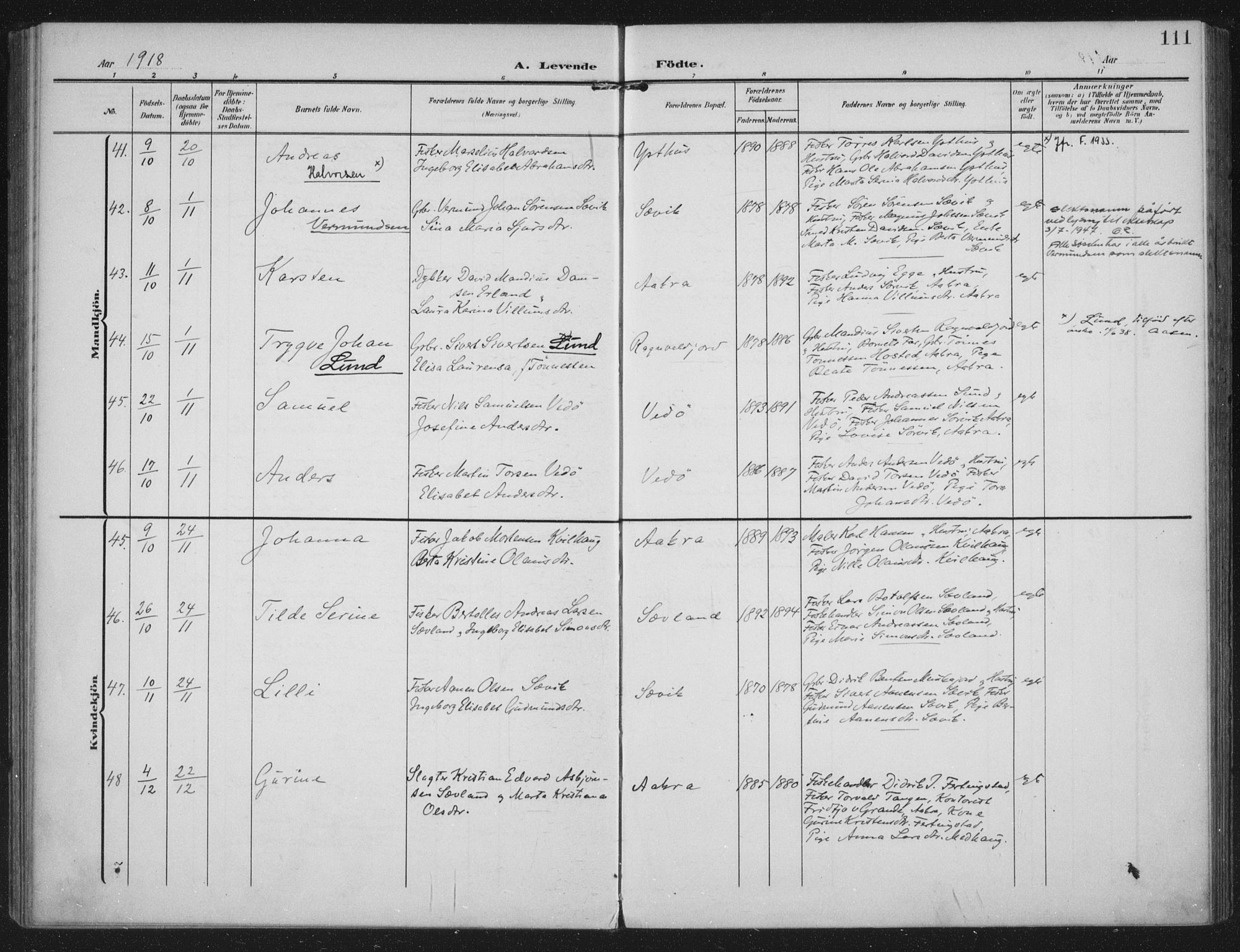 Kopervik sokneprestkontor, AV/SAST-A-101850/H/Ha/Haa/L0005: Ministerialbok nr. A 5, 1906-1924, s. 111