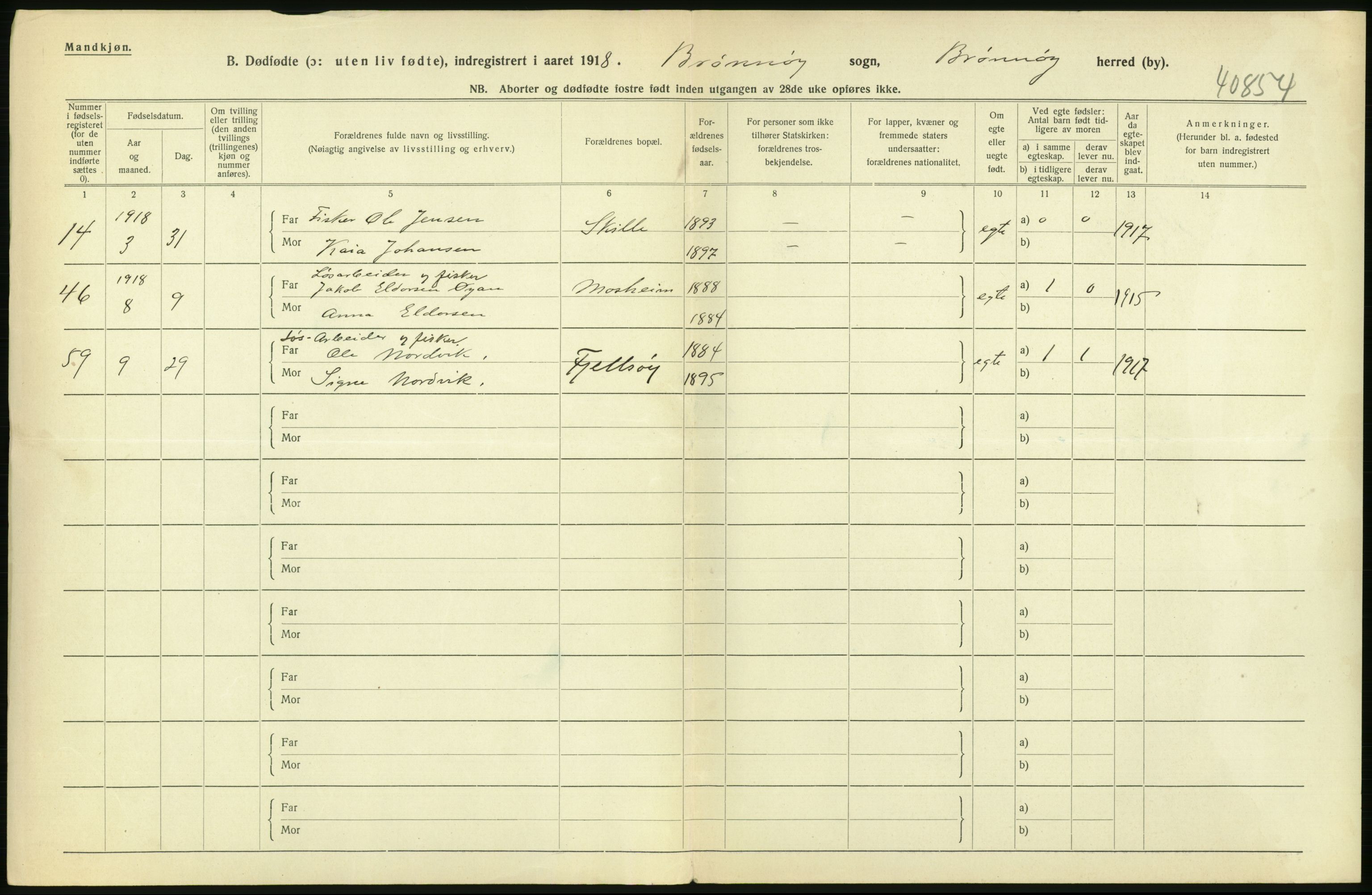 Statistisk sentralbyrå, Sosiodemografiske emner, Befolkning, RA/S-2228/D/Df/Dfb/Dfbh/L0054: Nordland fylke: Gifte, dødfødte. Bygder og byer., 1918, s. 382