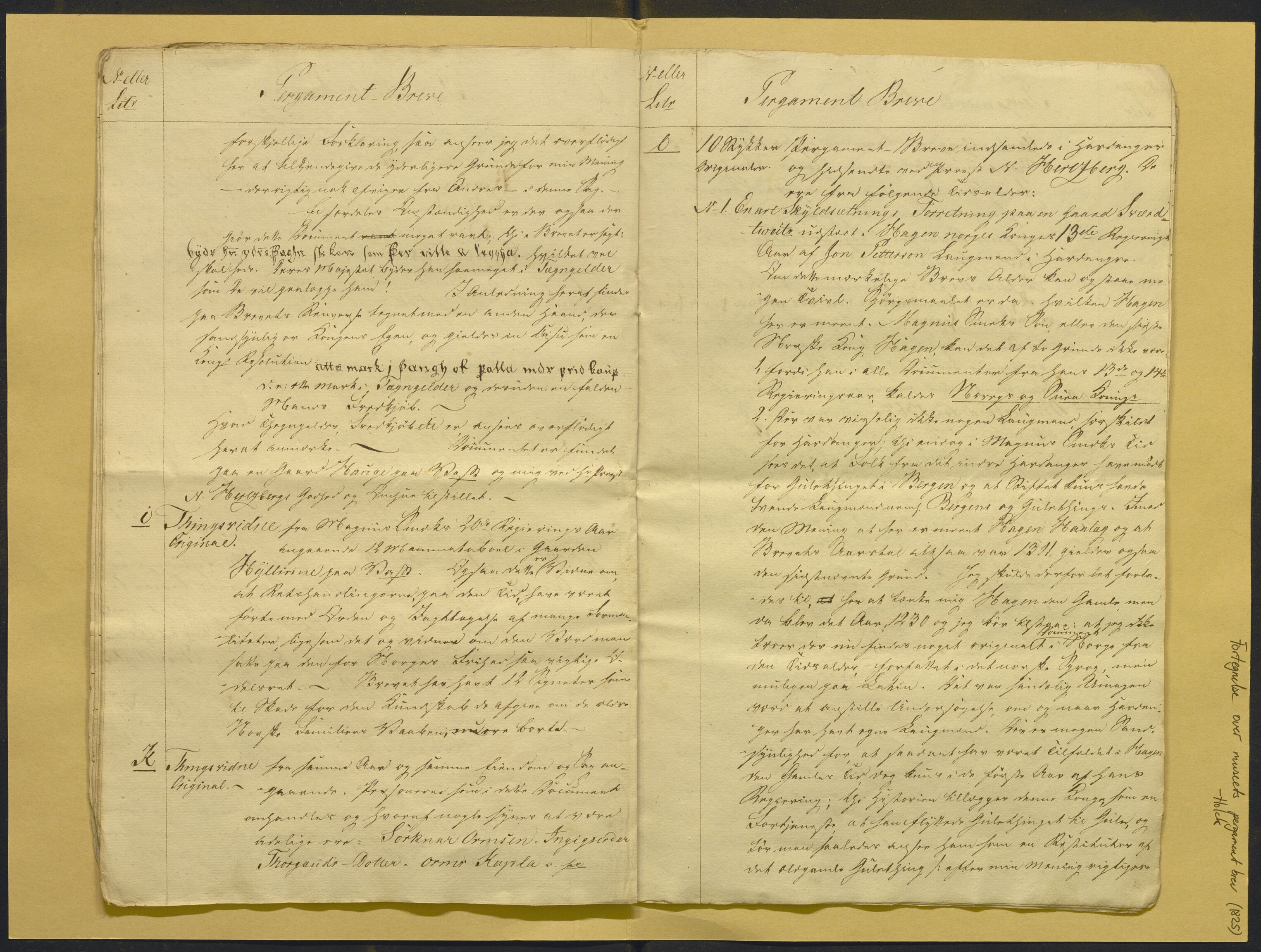 Bergens Museum, AV/SAB-A-17301/02/F/L0001: Kataloger over gjenstander og pergamentbrev , 1825-1880, s. 8