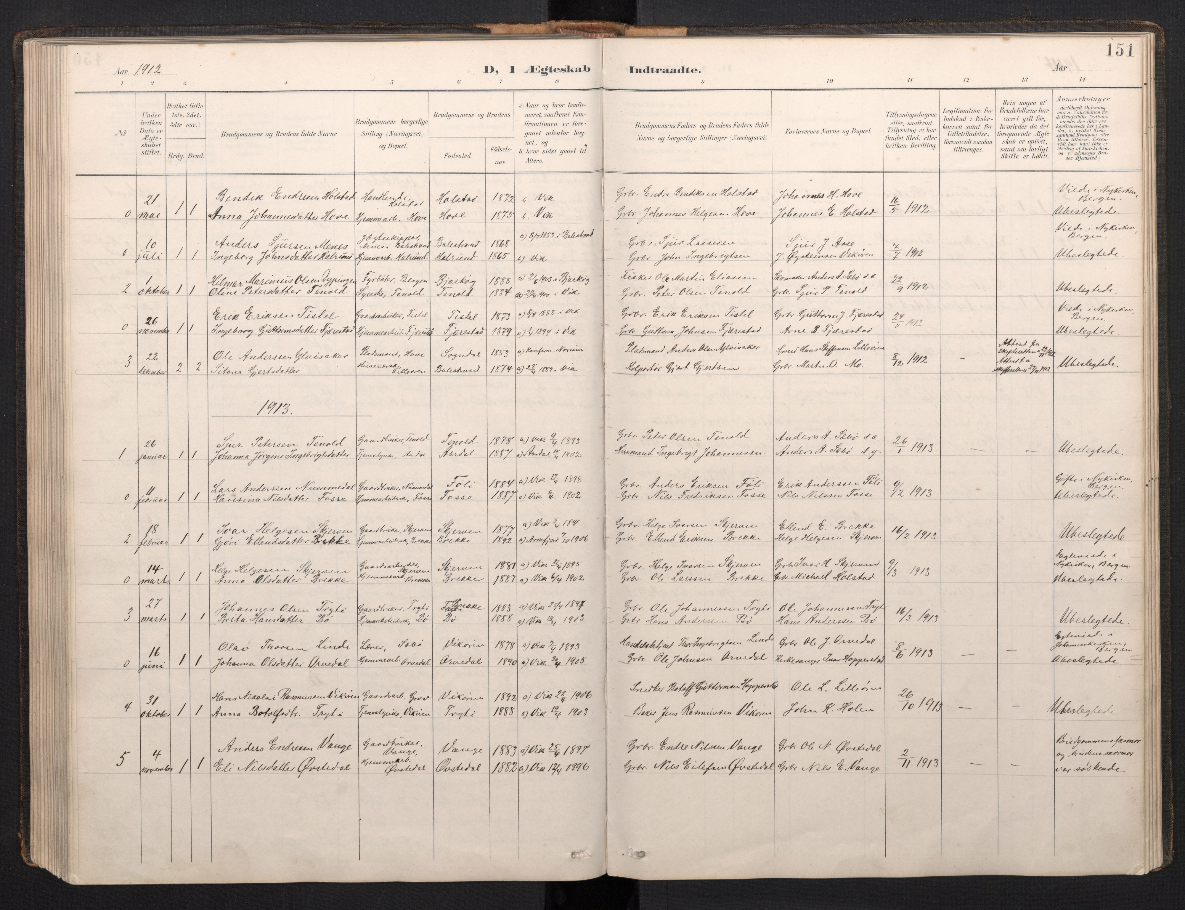 Vik sokneprestembete, AV/SAB-A-81501/H/Hab/Haba/L0004: Klokkerbok nr. A 4, 1895-1914, s. 150b-151a