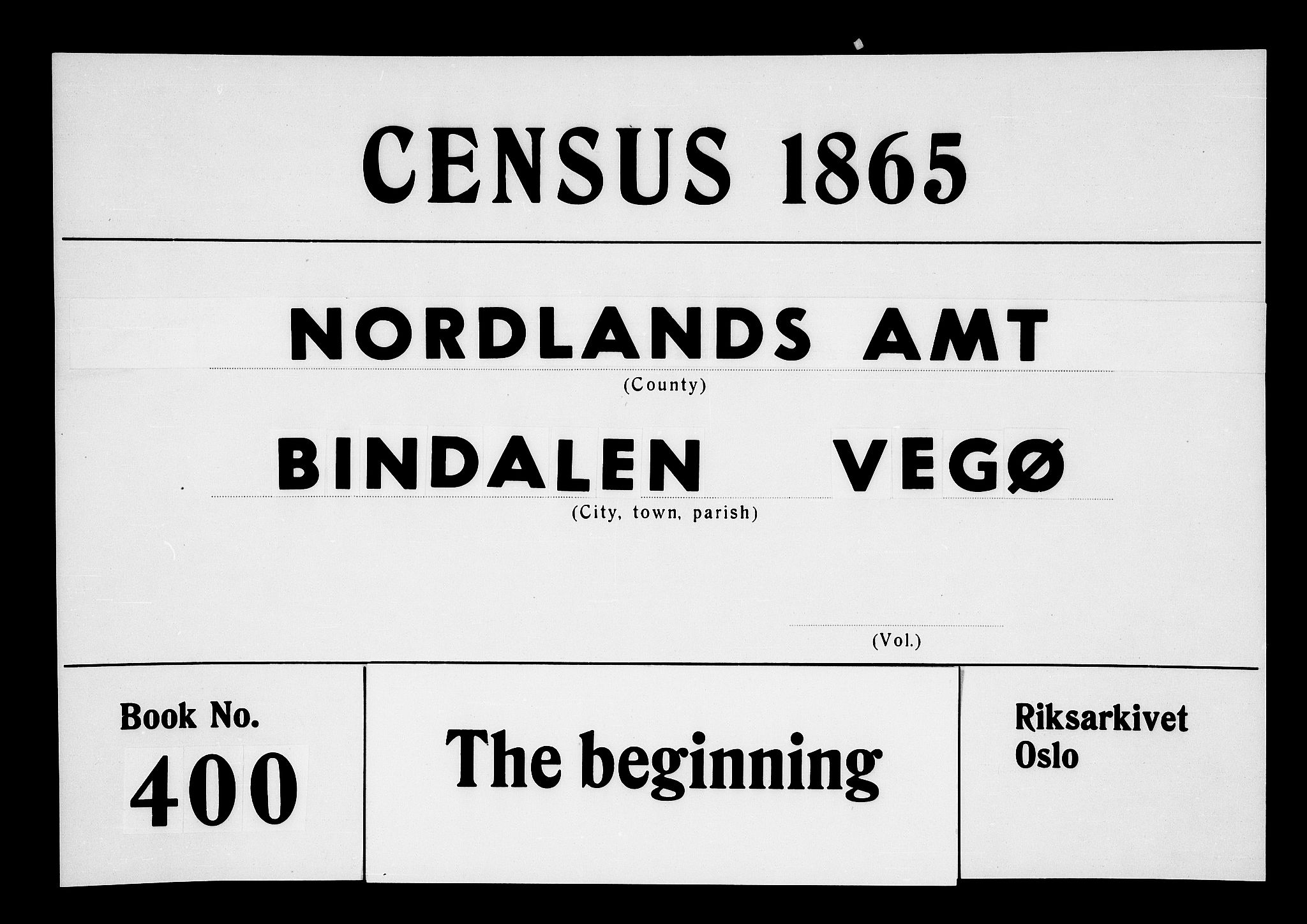 RA, Folketelling 1865 for 1811P Bindal prestegjeld, 1865, s. 1