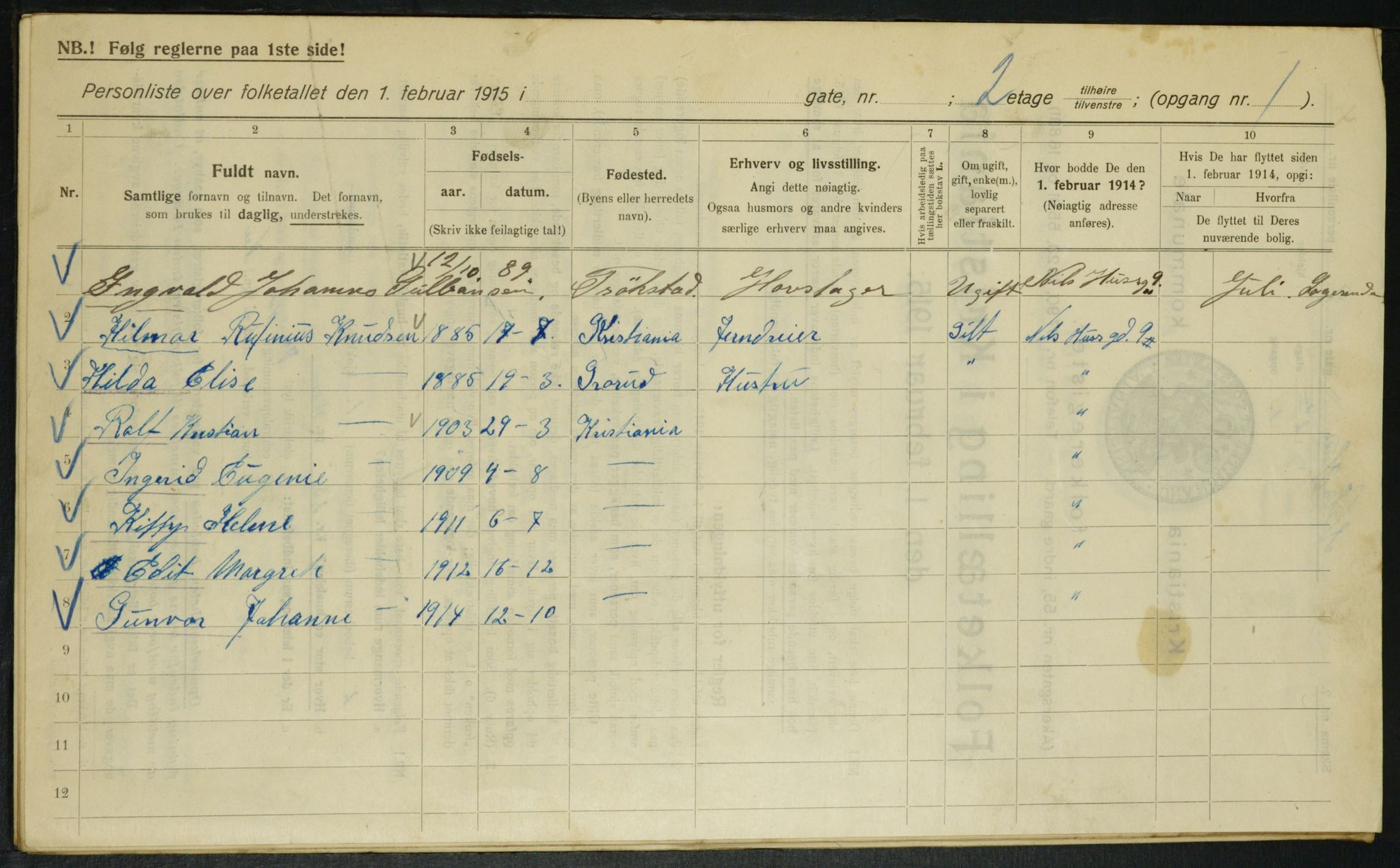 OBA, Kommunal folketelling 1.2.1915 for Kristiania, 1915, s. 70386