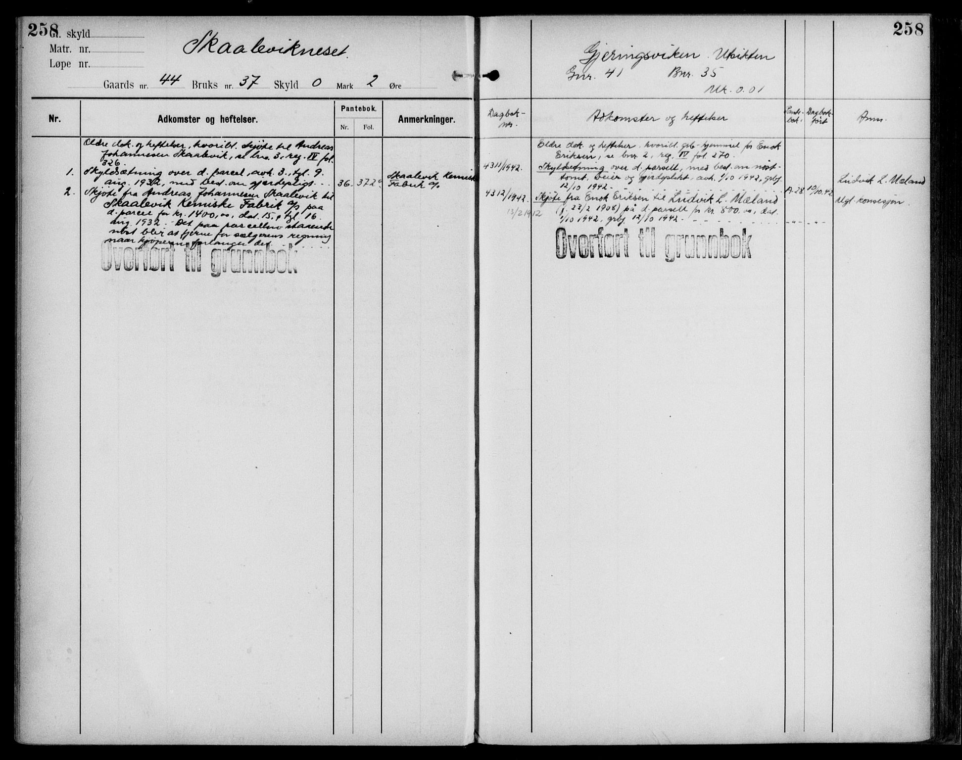 Midhordland sorenskriveri, AV/SAB-A-3001/1/G/Ga/Gab/L0109: Panteregister nr. II.A.b.109, s. 258