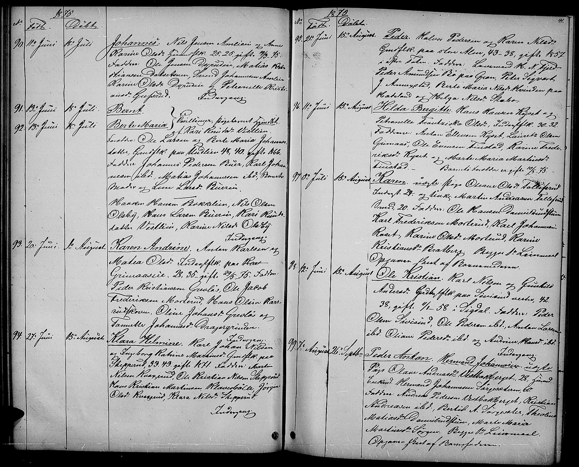 Vestre Toten prestekontor, AV/SAH-PREST-108/H/Ha/Hab/L0006: Klokkerbok nr. 6, 1870-1887, s. 41