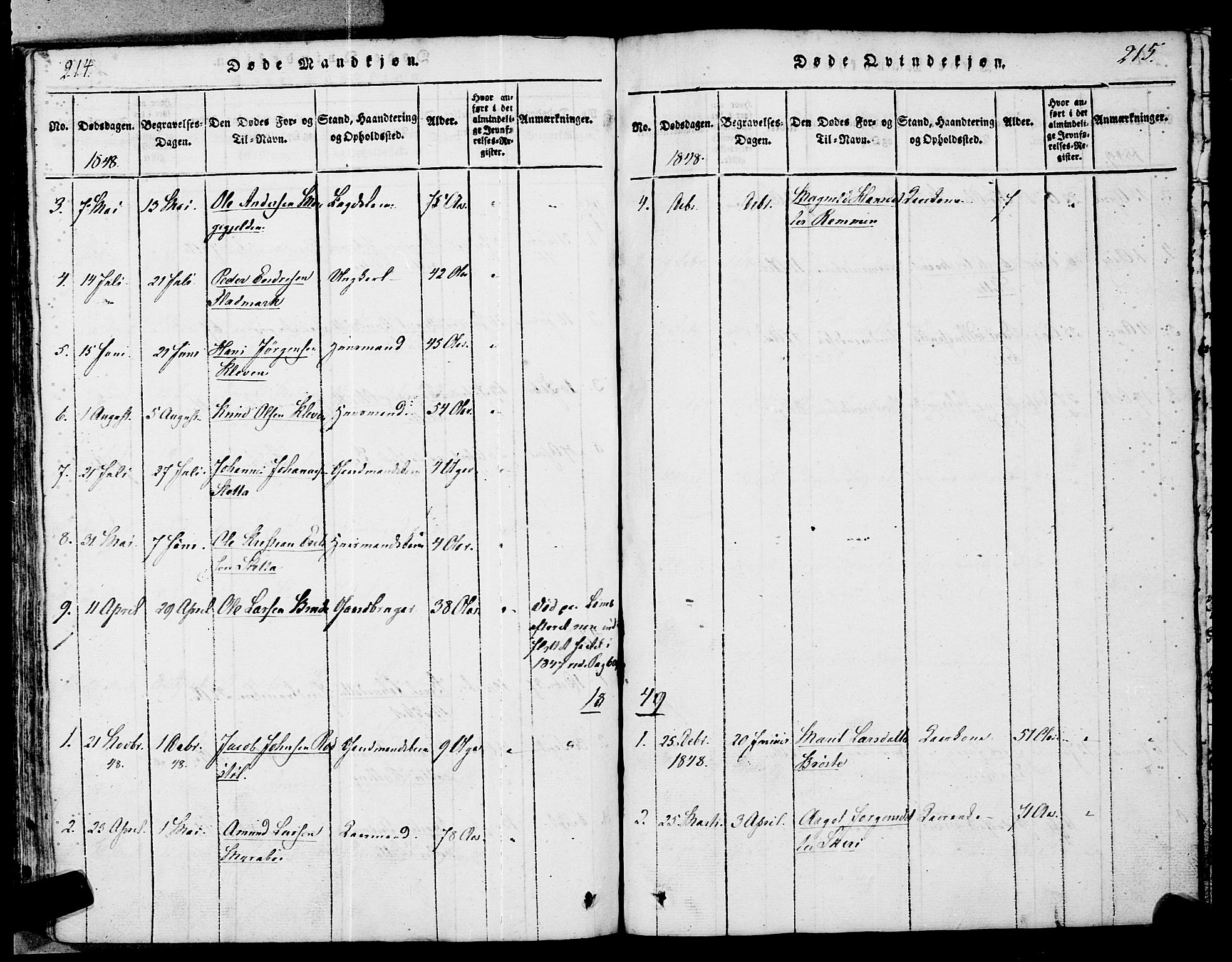 Ministerialprotokoller, klokkerbøker og fødselsregistre - Møre og Romsdal, AV/SAT-A-1454/546/L0593: Ministerialbok nr. 546A01, 1818-1853, s. 214-215