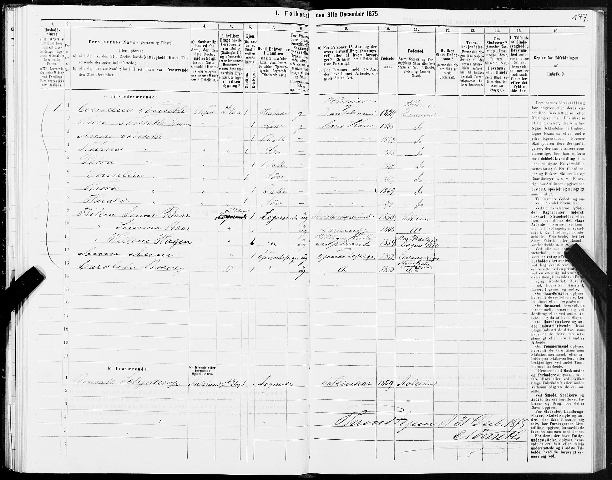 SAT, Folketelling 1875 for 1601 Trondheim kjøpstad, 1875, s. 6147