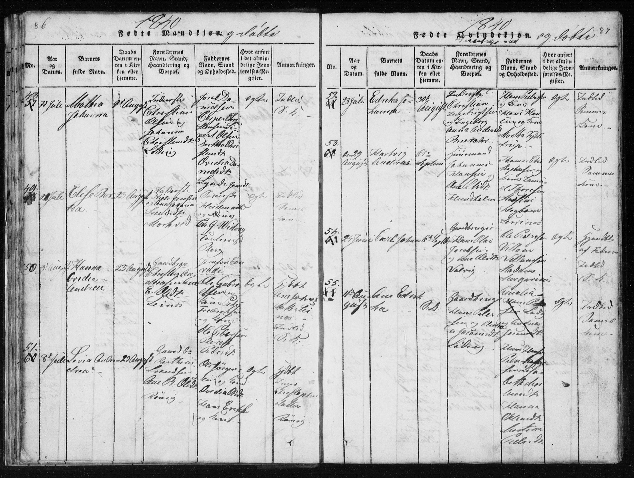 Ministerialprotokoller, klokkerbøker og fødselsregistre - Nordland, AV/SAT-A-1459/801/L0027: Klokkerbok nr. 801C02, 1835-1845, s. 86-87