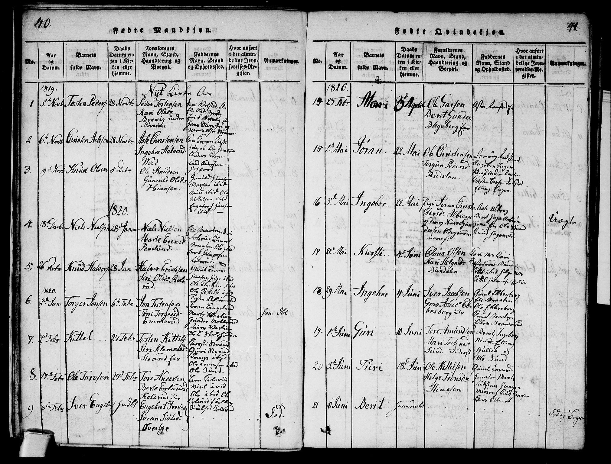 Sigdal kirkebøker, AV/SAKO-A-245/G/Ga/L0001: Klokkerbok nr. I 1 /1, 1816-1835, s. 40-41