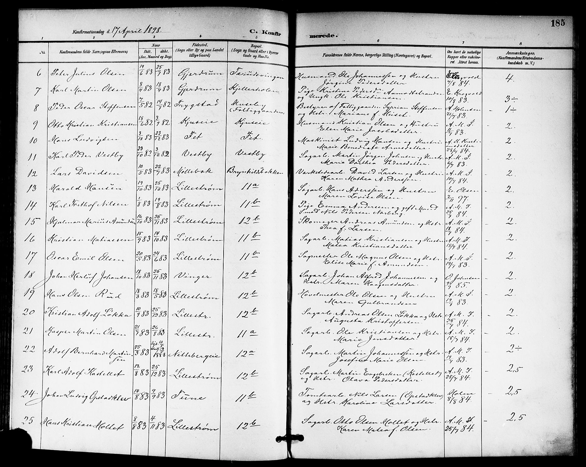 Skedsmo prestekontor Kirkebøker, AV/SAO-A-10033a/G/Ga/L0005a: Klokkerbok nr. I 5A, 1896-1901, s. 185